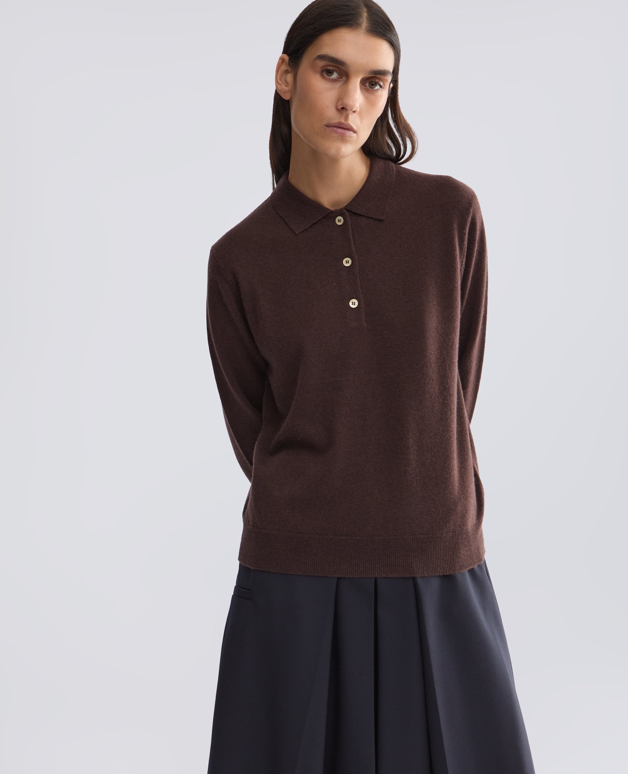 CASHMERE AND WOOL POLO - BROWN - ASPESI