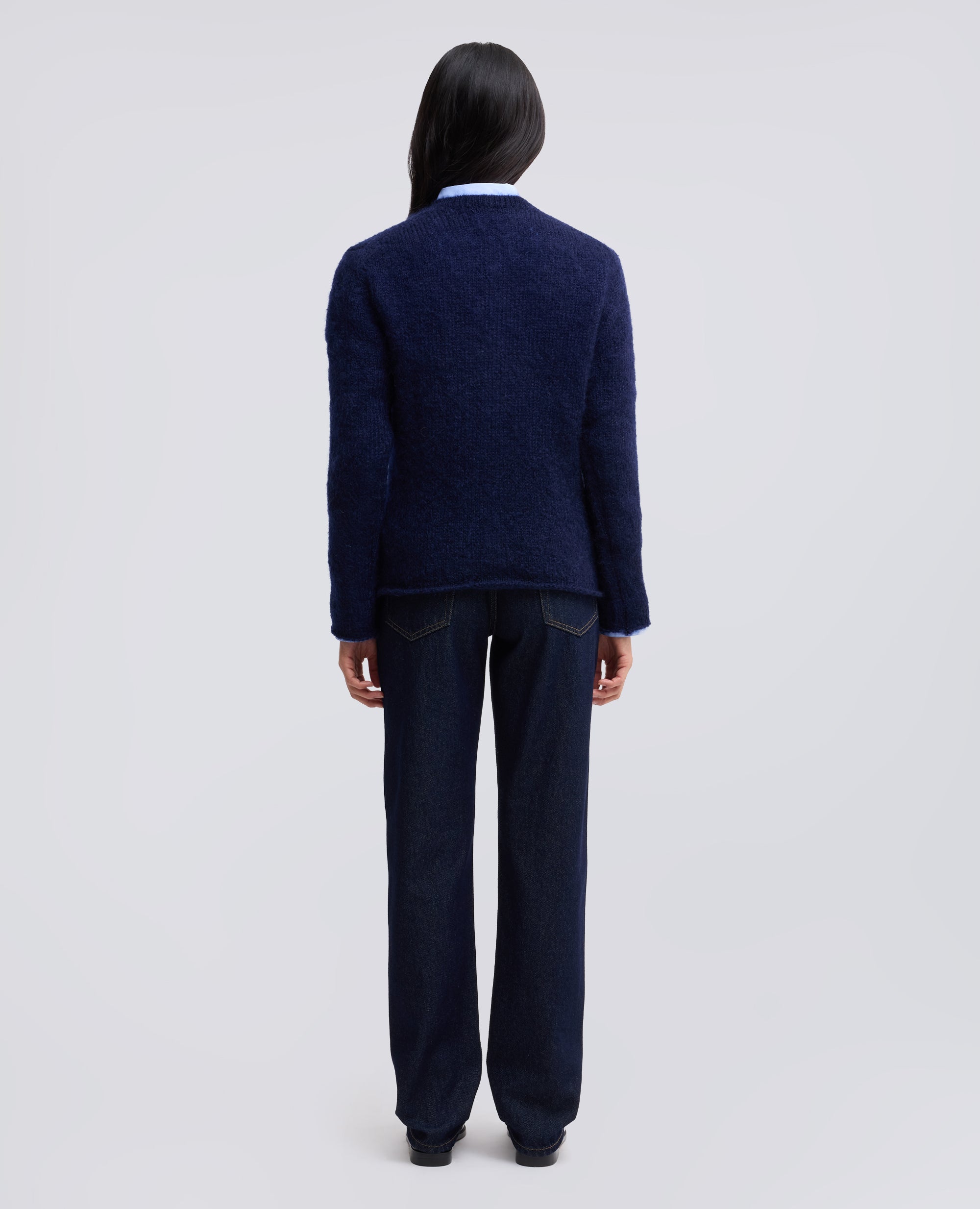 RUNDHALS-STRICKJACKE AUS MOHAIR-WOLL-STRICK - BLU - ASPESI