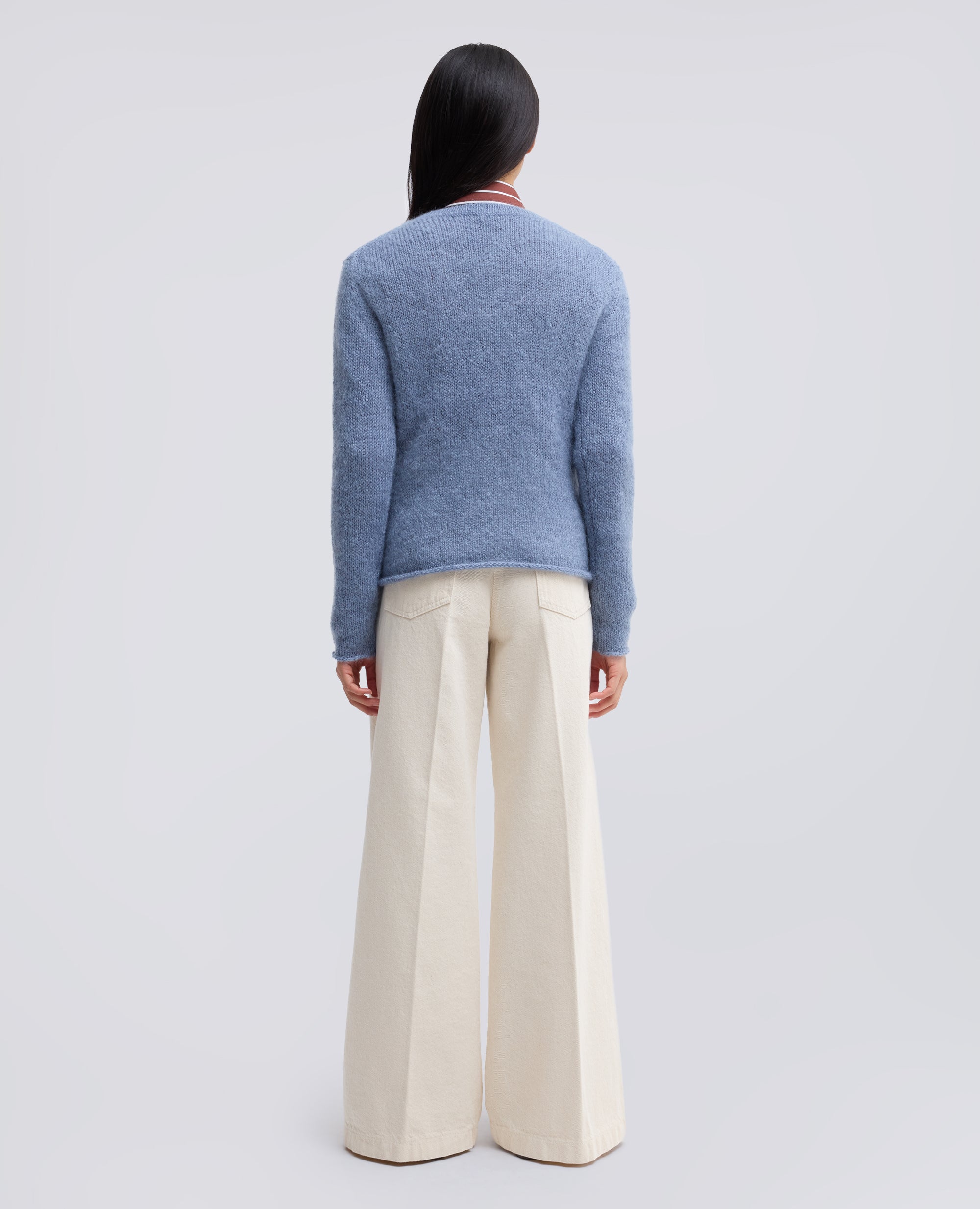 STRICKPULLOVER MIT V-AUSSCHNITT AUS MOHAIR UND WOLLE - AZZURRO - ASPESI