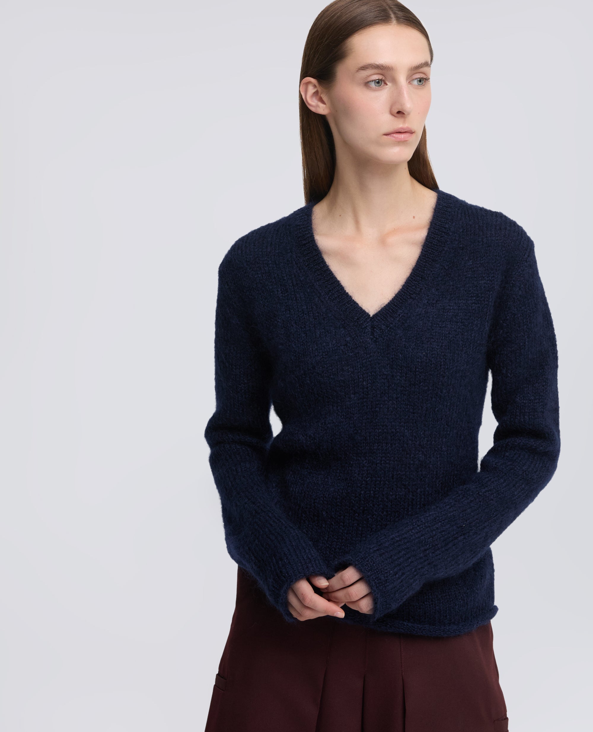 MAGLIA SCOLLO A -V- IN MOHAIR E LANA - BLEU - ASPESI