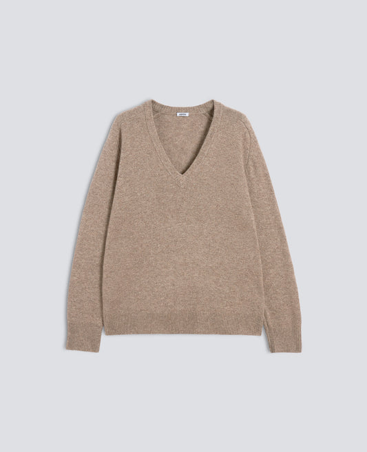 MAGLIA SCOLLO A -V- PROFONDO IN LANA, YAK E CASHMERE - TAUBENGRAU