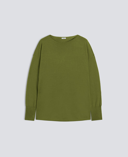 MAGLIA SCOLLO A BARCHETTA IN LANA MERINOS - GREEN