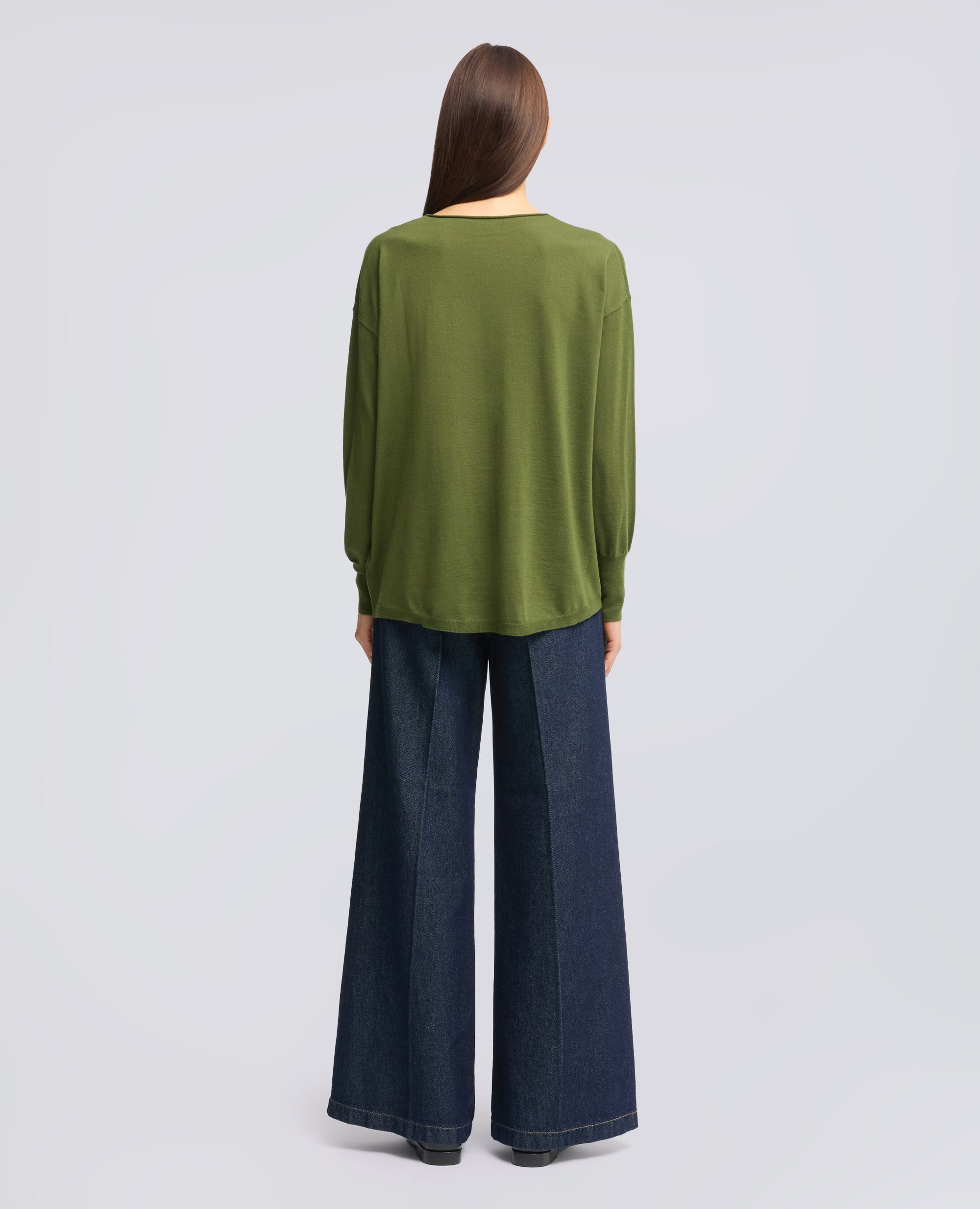 MAGLIA SCOLLO A BARCHETTA IN LANA MERINOS - GREEN - ASPESI