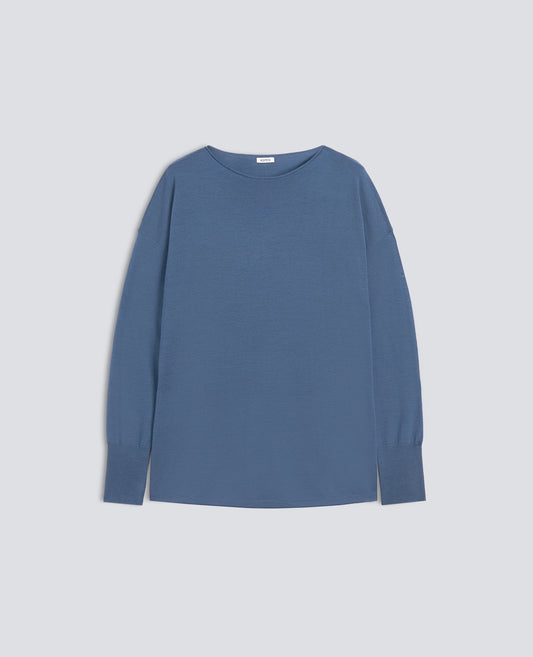MAGLIA SCOLLO A BARCHETTA IN LANA MERINOS - AIR FORCE BLUE