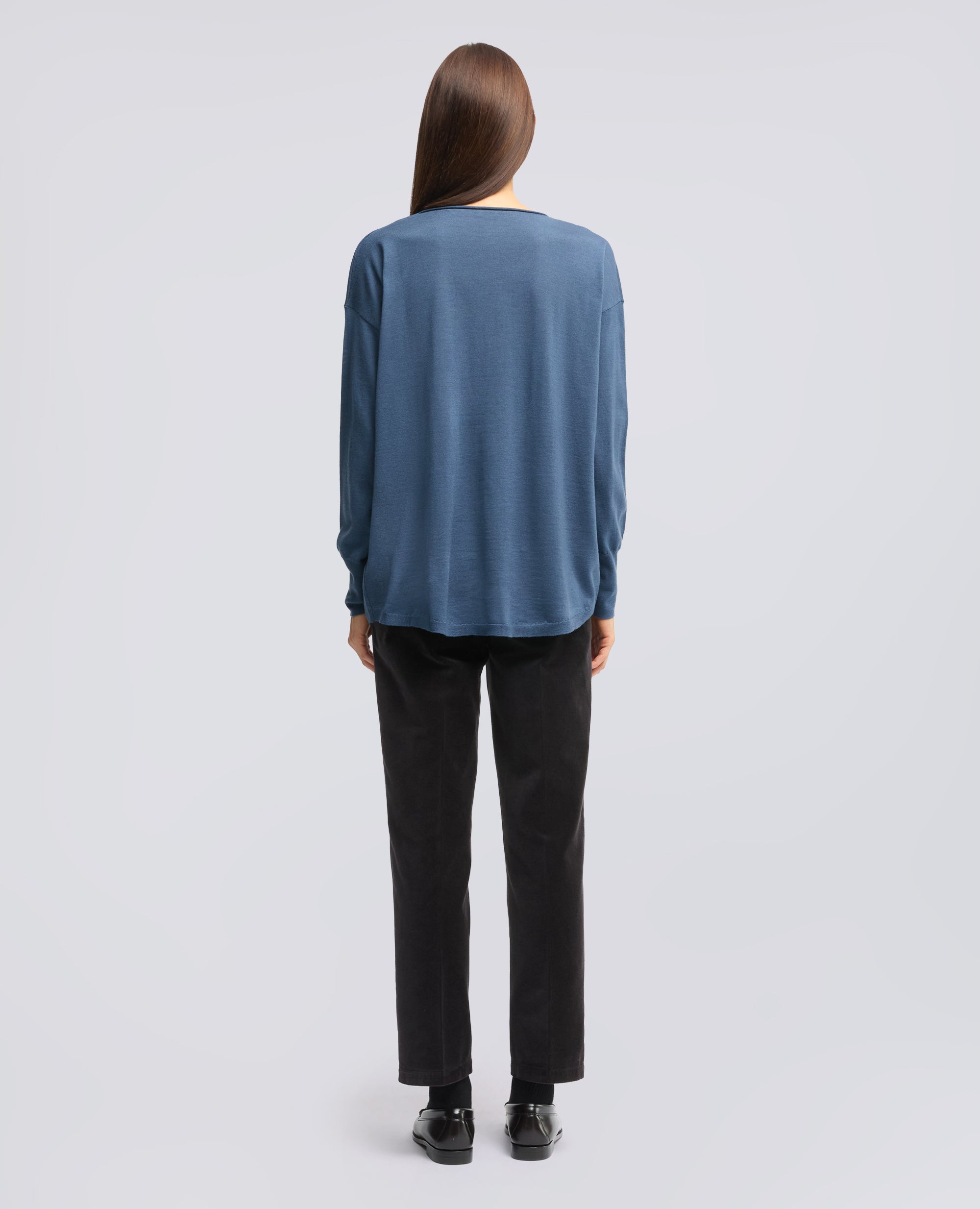 MAGLIA SCOLLO A BARCHETTA IN LANA MERINOS - AIR FORCE BLUE - ASPESI