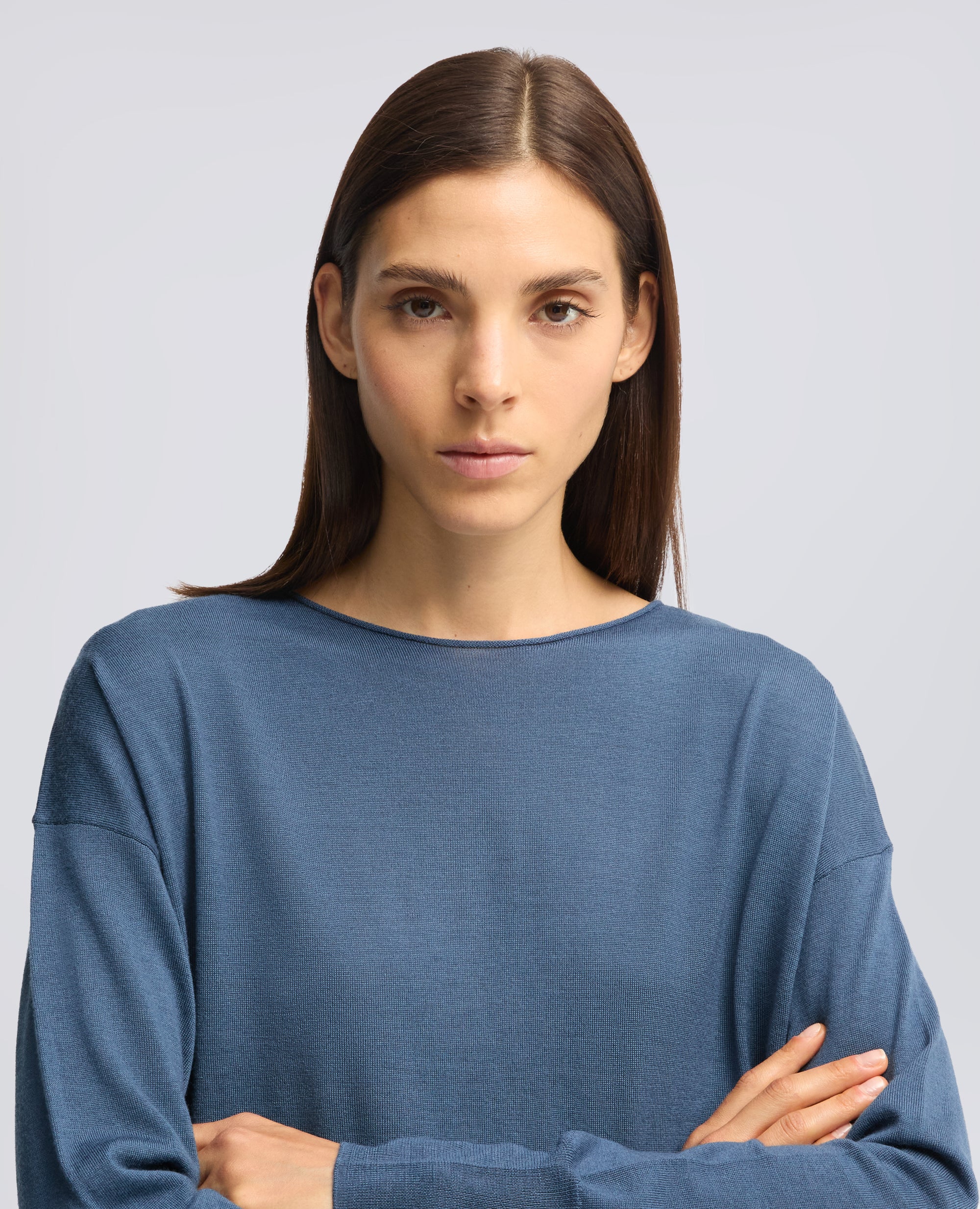 MAGLIA SCOLLO A BARCHETTA IN LANA MERINOS - AIR FORCE BLUE - ASPESI