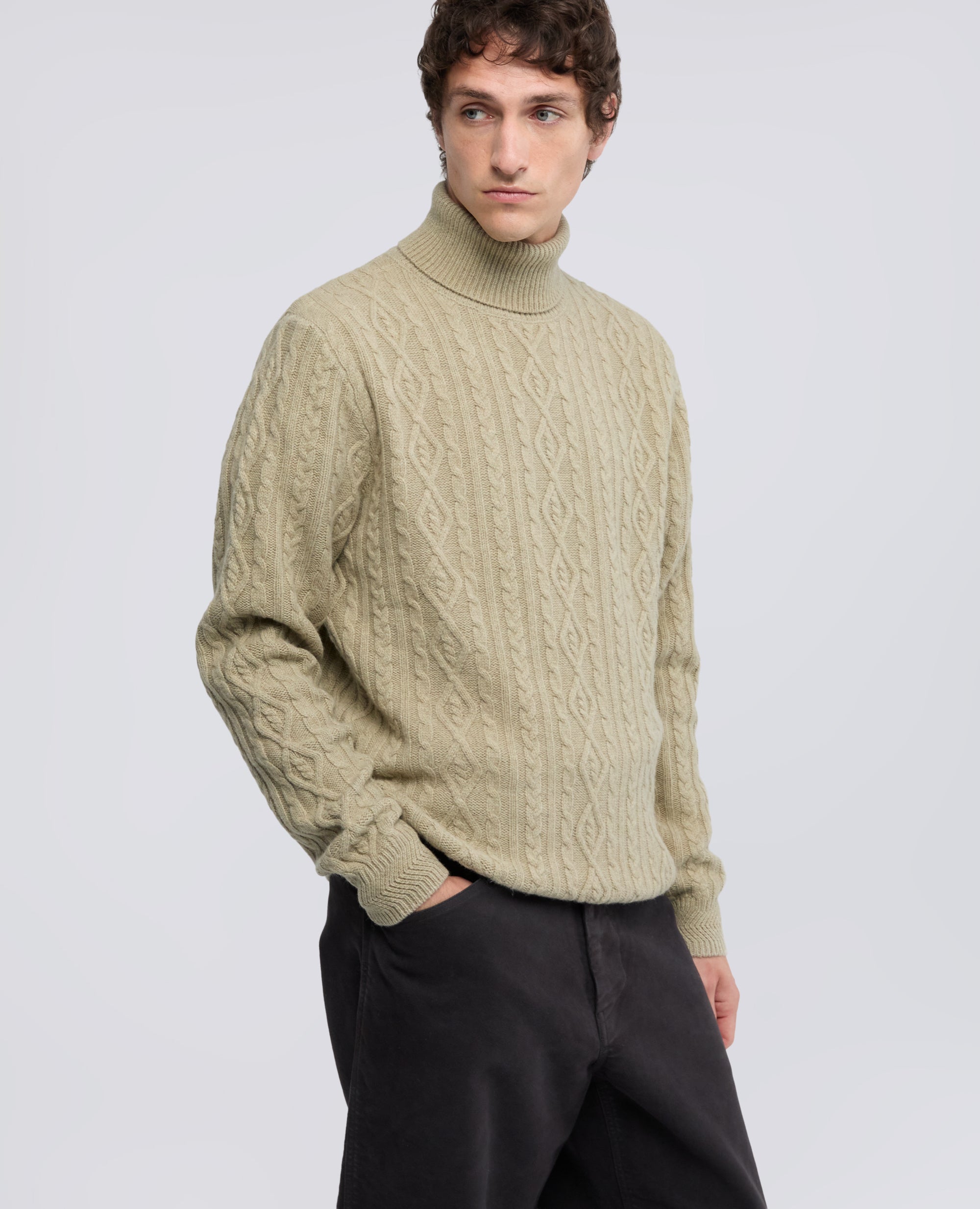 MAGLIA DOLCEVITA A TRECCE E LOSANGHE IN LANA E YAK - VERDE - ASPESI