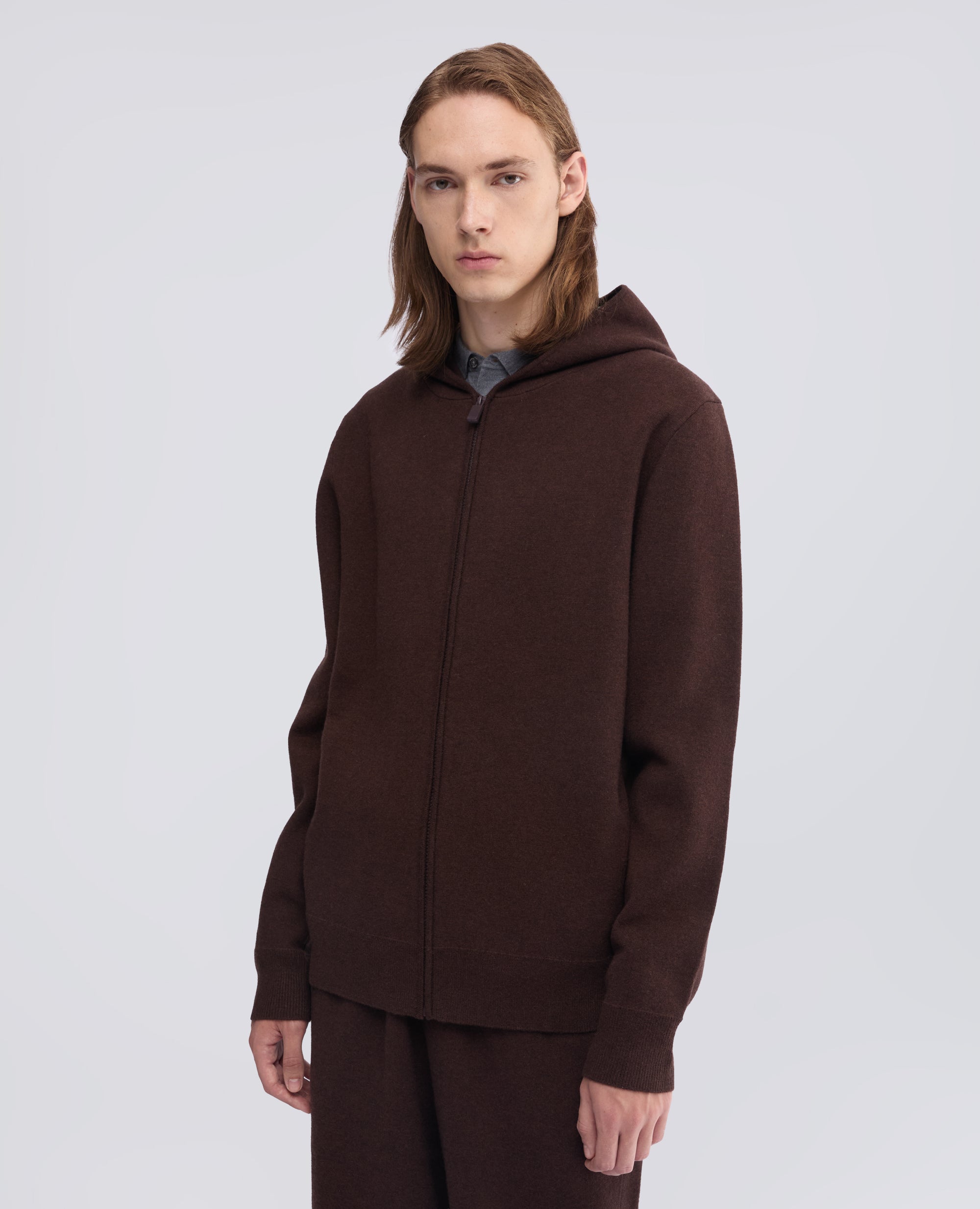 MAGLIA CON CAPPUCCIO IN LANA E COTONE - MARRONE - ASPESI