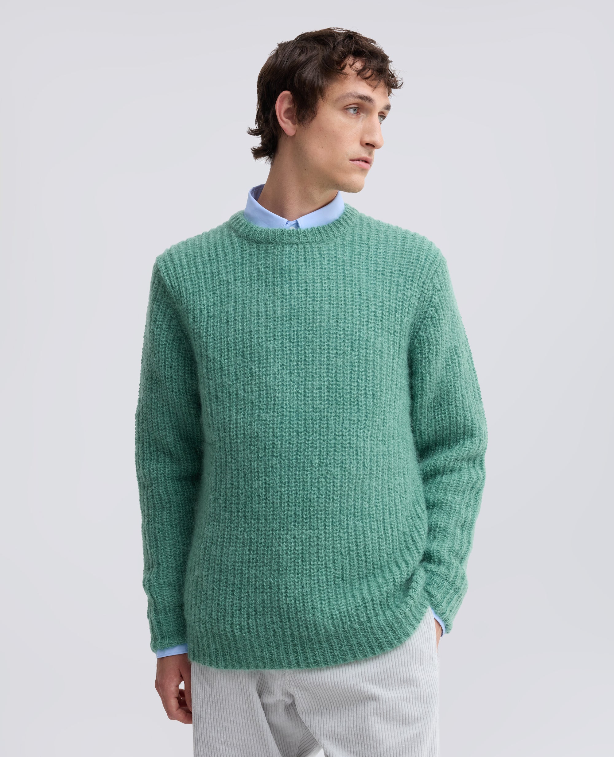 PULL RAS DU COU COTELE EN MOHAIR ET LAINE - VERDE - ASPESI
