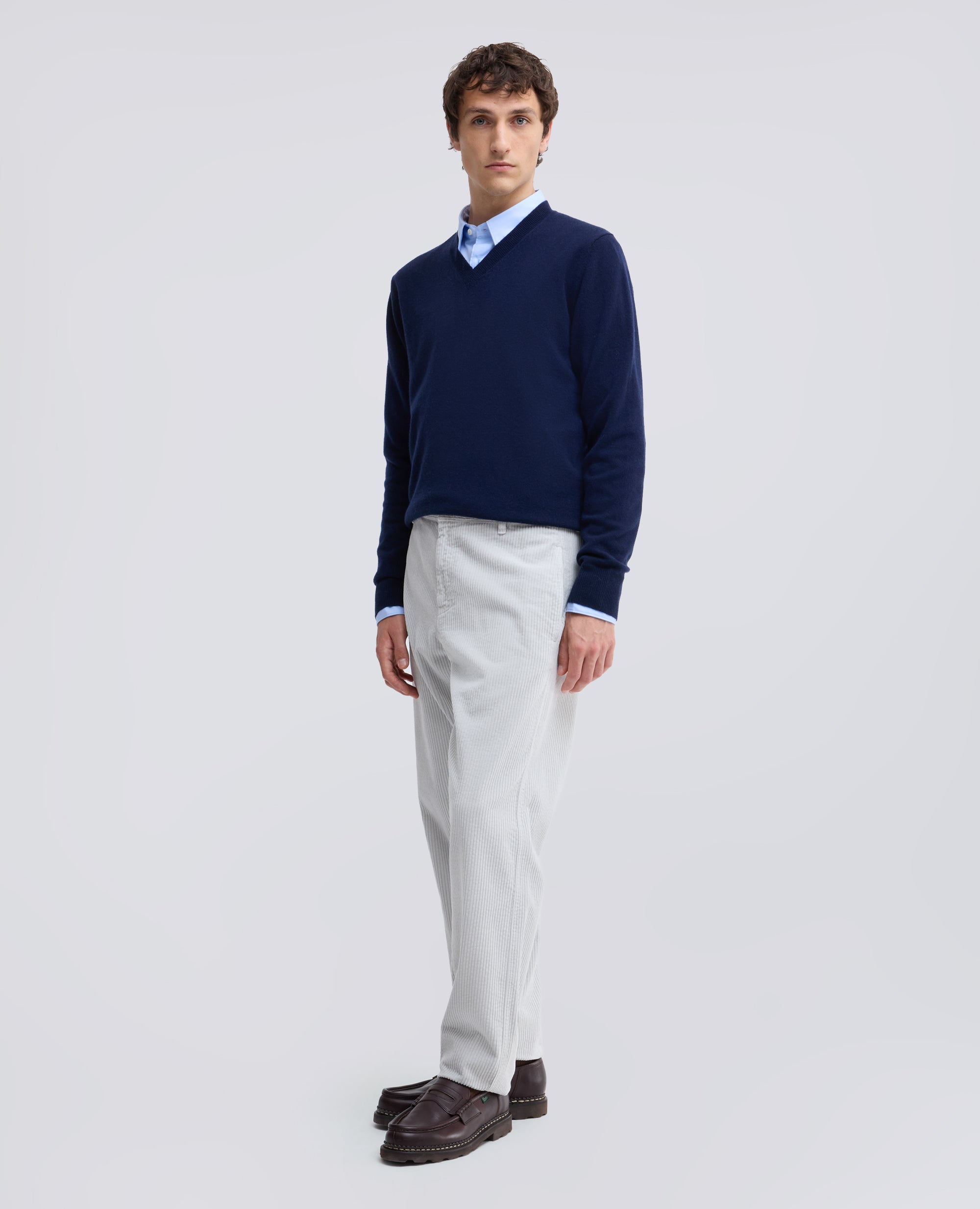 MAGLIA SCOLLO A -V- IN LANA E CHASHMERE - BLU - ASPESI
