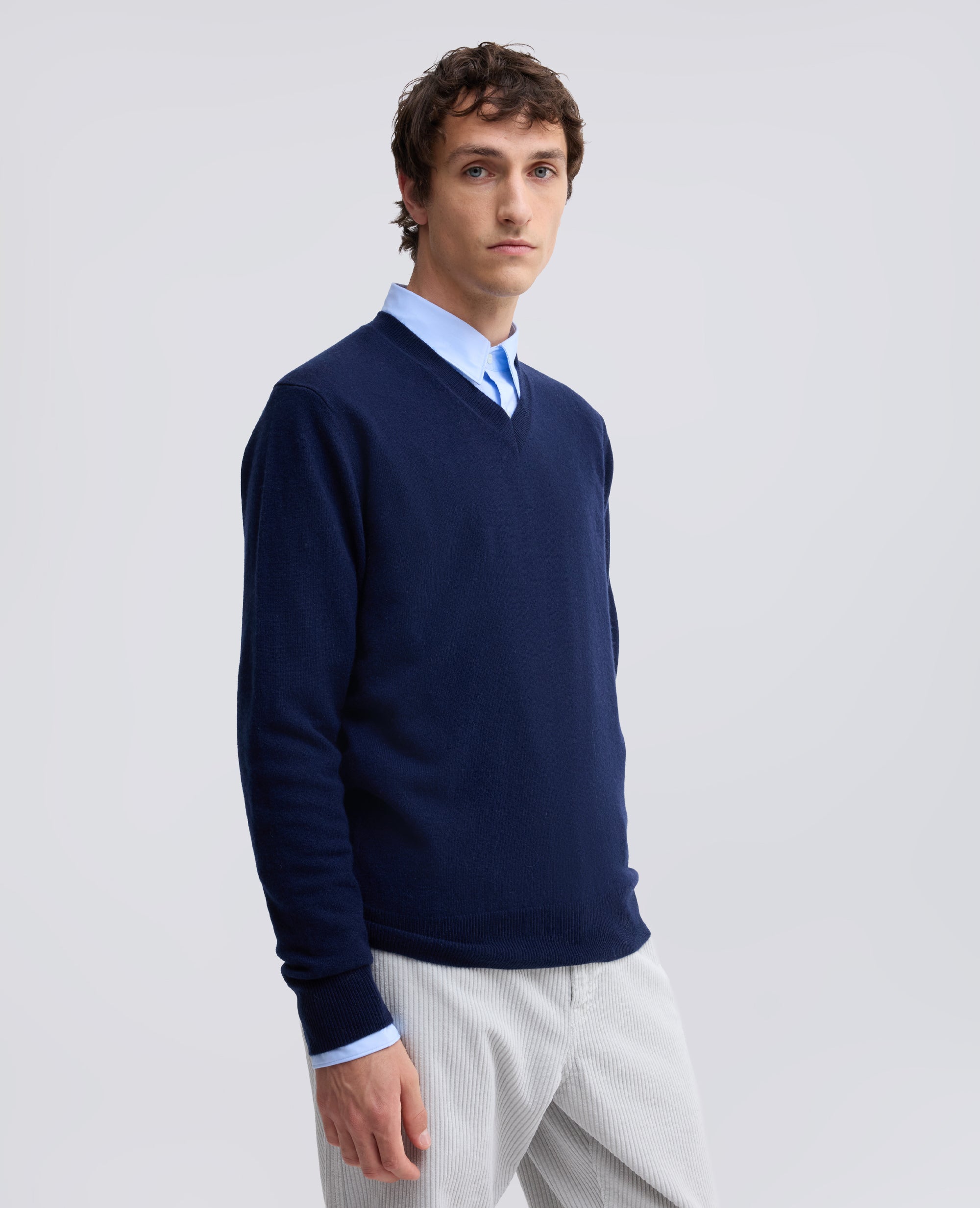 MAGLIA SCOLLO A -V- IN LANA E CHASHMERE - BLU - ASPESI
