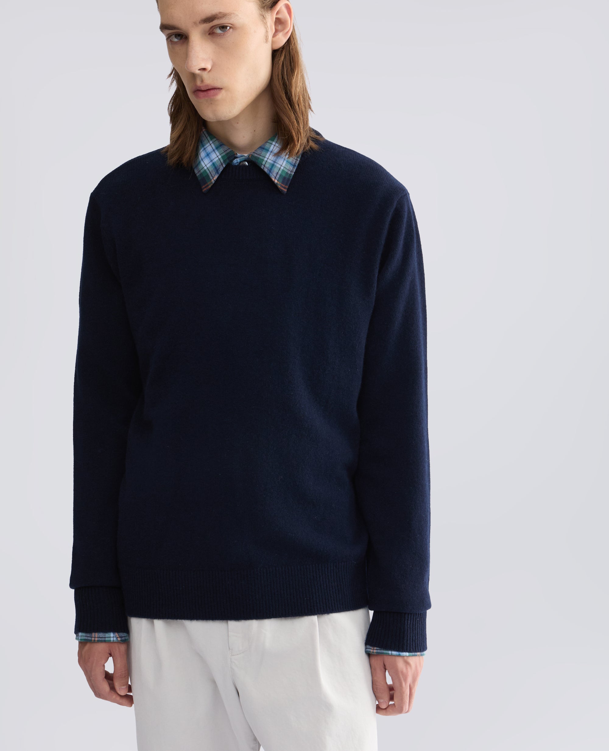 PULL RAS DU COU EN MELANGE LAINE, YAK ET CACHEMIRE - BLEU - ASPESI