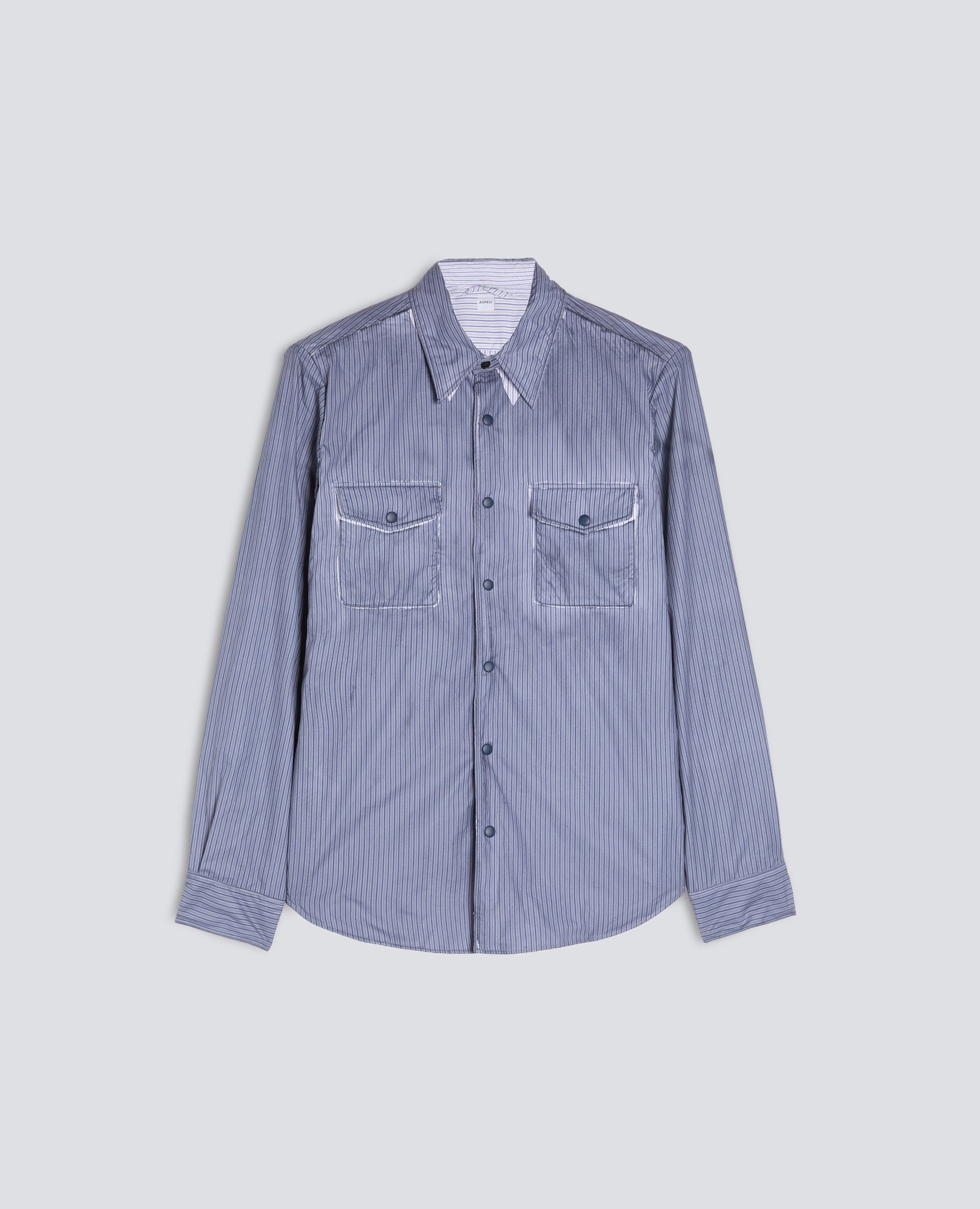 CAMICIA LIMITED EDITION NABA X ASPESI IN POPELINE DI COTONE RIGATO SPALMATO-RIGA BLU-BLUE STRIPE-RAYA AZUL OSCURO-BLAUE STREIFEN-RAYURES BLEUES