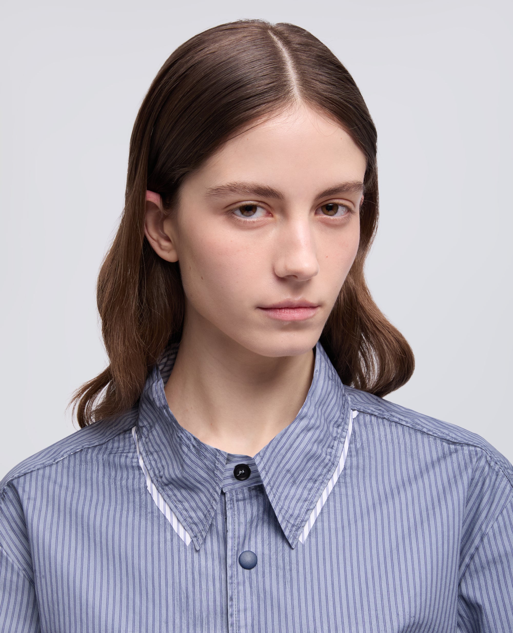 CAMICIA LIMITED EDITION NABA X ASPESI IN POPELINE DI COTONE RIGATO SPALMATO-RIGA BLU-BLUE STRIPE-RAYA AZUL OSCURO-BLAUE STREIFEN-RAYURES BLEUES
