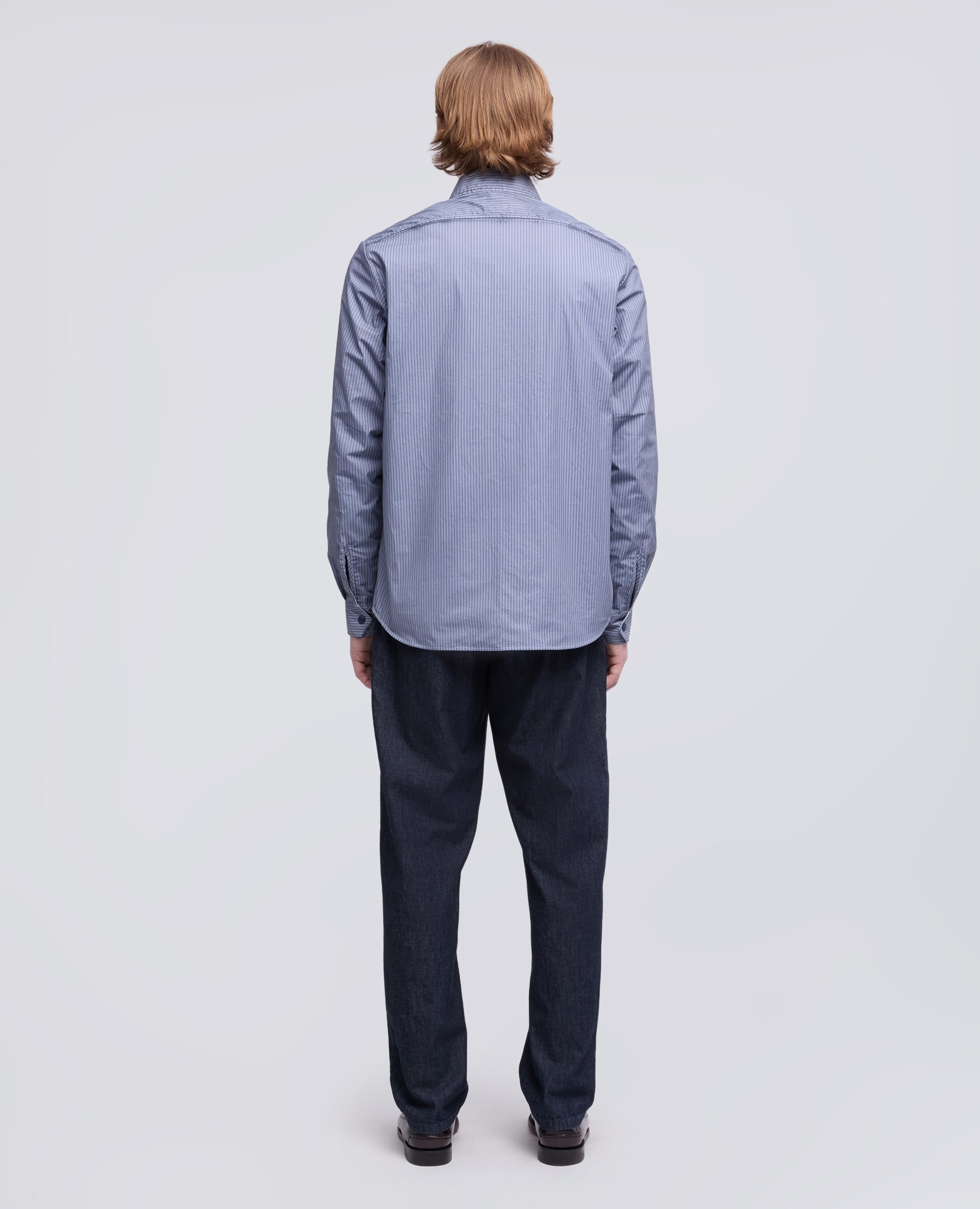 CAMICIA LIMITED EDITION NABA X ASPESI IN POPELINE DI COTONE RIGATO SPALMATO-RIGA BLU-BLUE STRIPE-RAYA AZUL OSCURO-BLAUE STREIFEN-RAYURES BLEUES