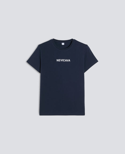 T-SHIRT IN JERSEY DI COTONE CON STAMPA -NEVICAVA- - NAVY