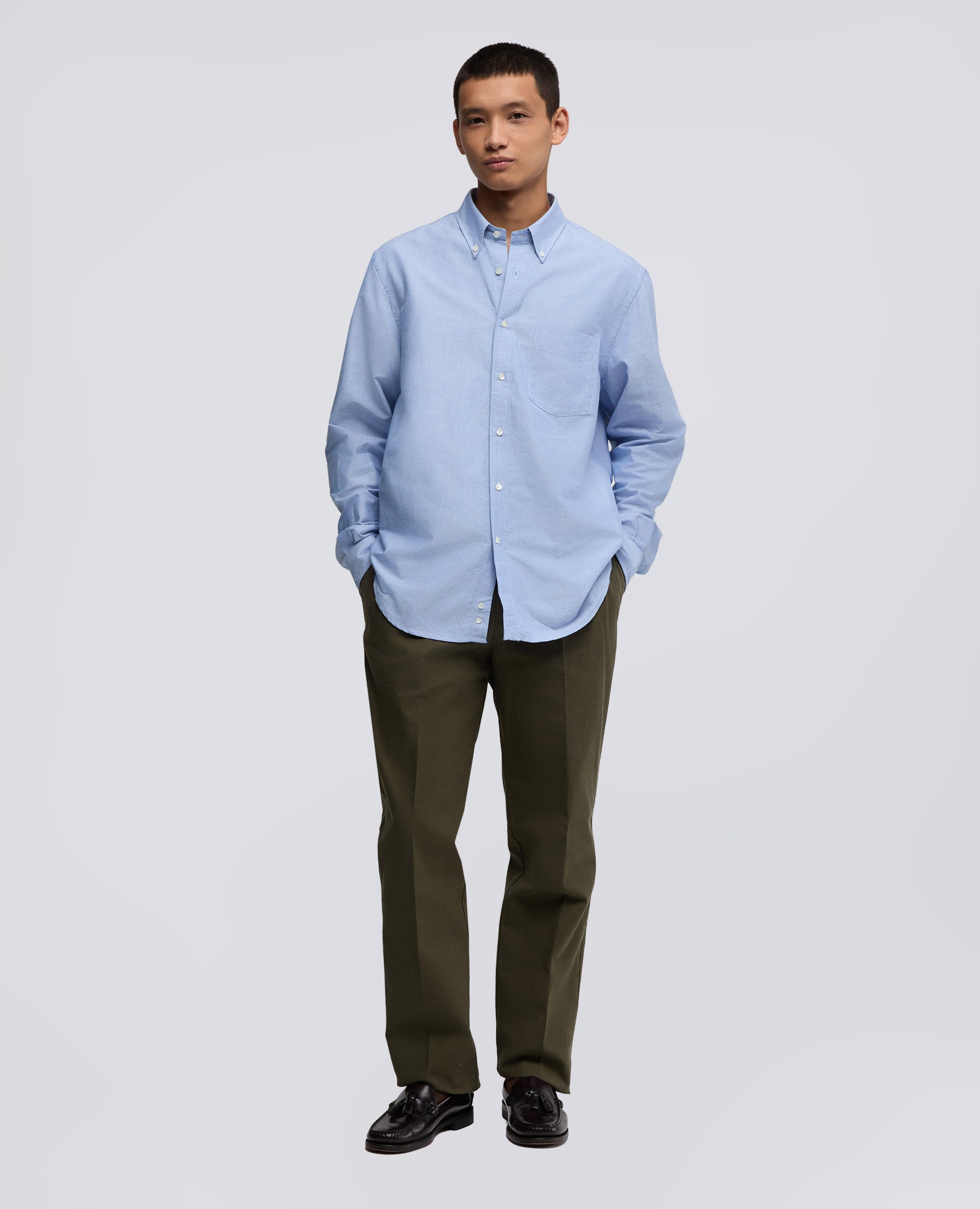 CAMICIA IN COTONE OXFORD CON COLLO BUTTON DOWN-AZZURRO-SKY BLUE-AZUL CLARO-HIMMELBLAU-BLEU CIEL
