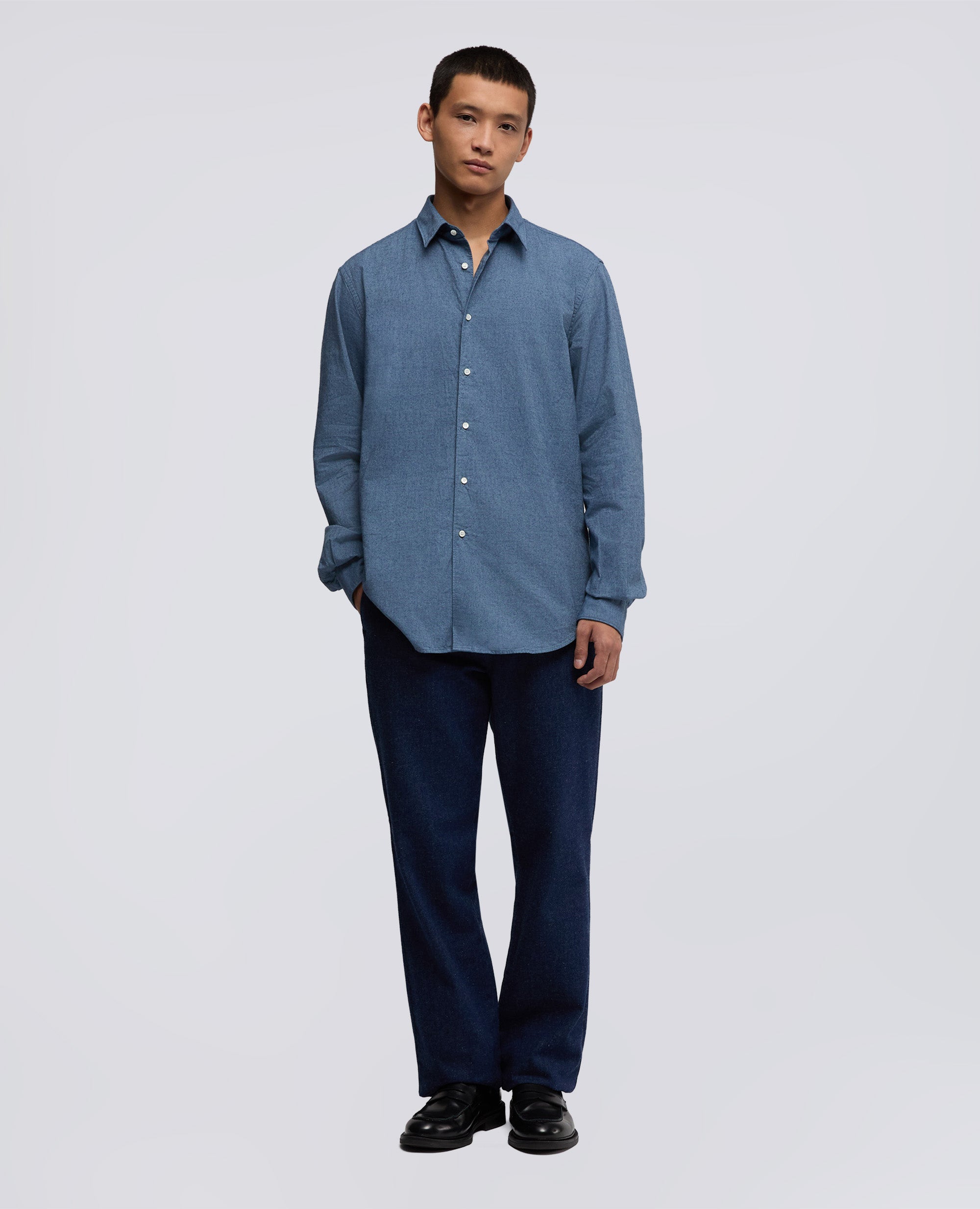 CAMICIA COMMA IN FLANELLA-AZZURRO-SKY BLUE-AZUL CLARO-HIMMELBLAU-BLEU CIEL