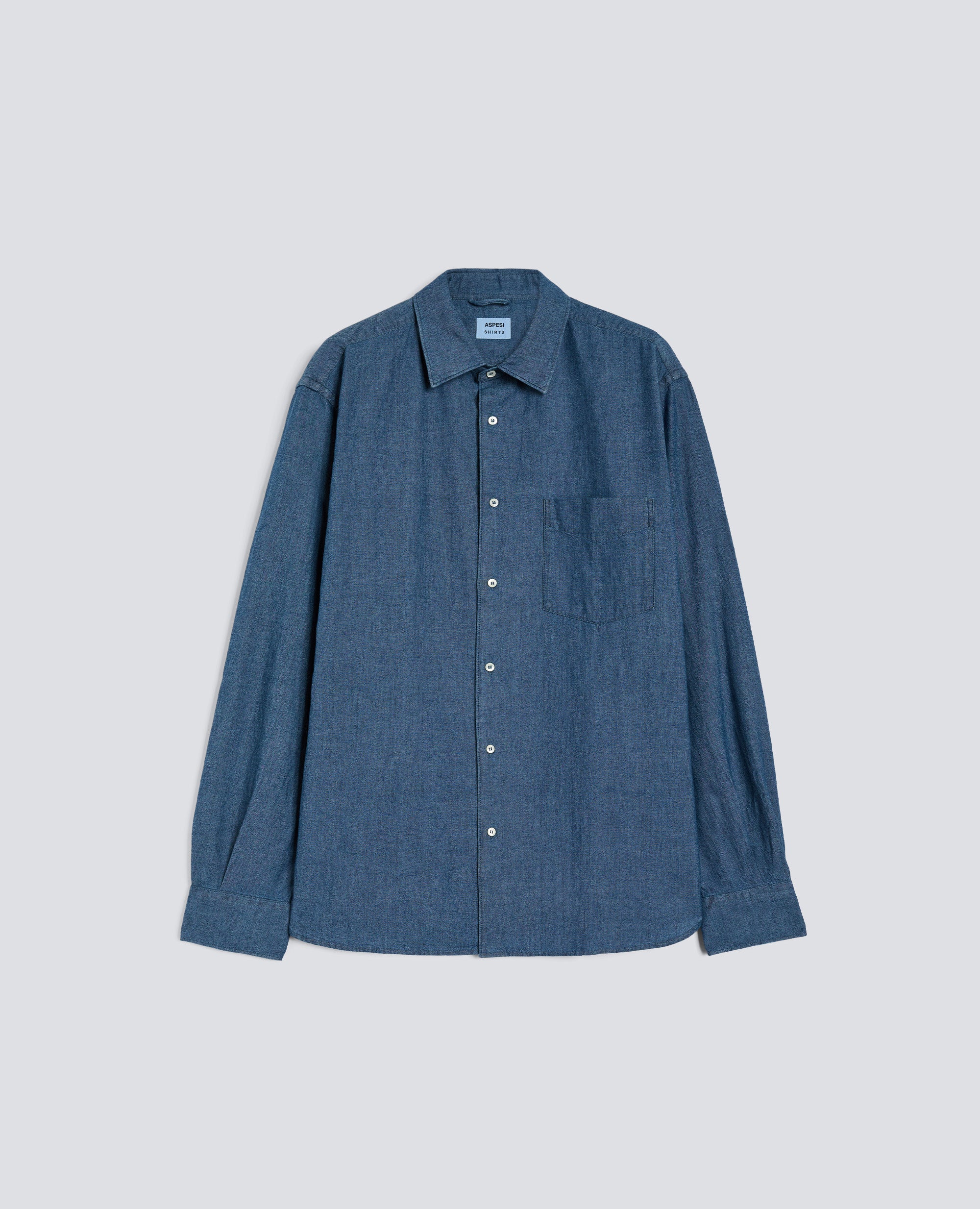 CAMICIA IN POPELINE DI COTONE CON TASCHINO-DENIM MEDIO-MEDIUM DENIM-DENIM MEDIO-MITTLERER DENIM-DENIM MOYEN