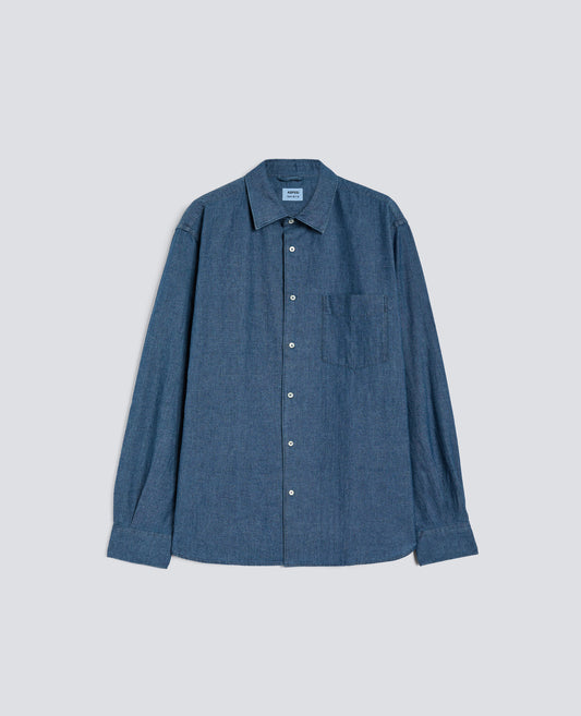 CAMICIA IN POPELINE DI COTONE CON TASCHINO-DENIM MEDIO-MEDIUM DENIM-DENIM MEDIO-MITTLERER DENIM-DENIM MOYEN