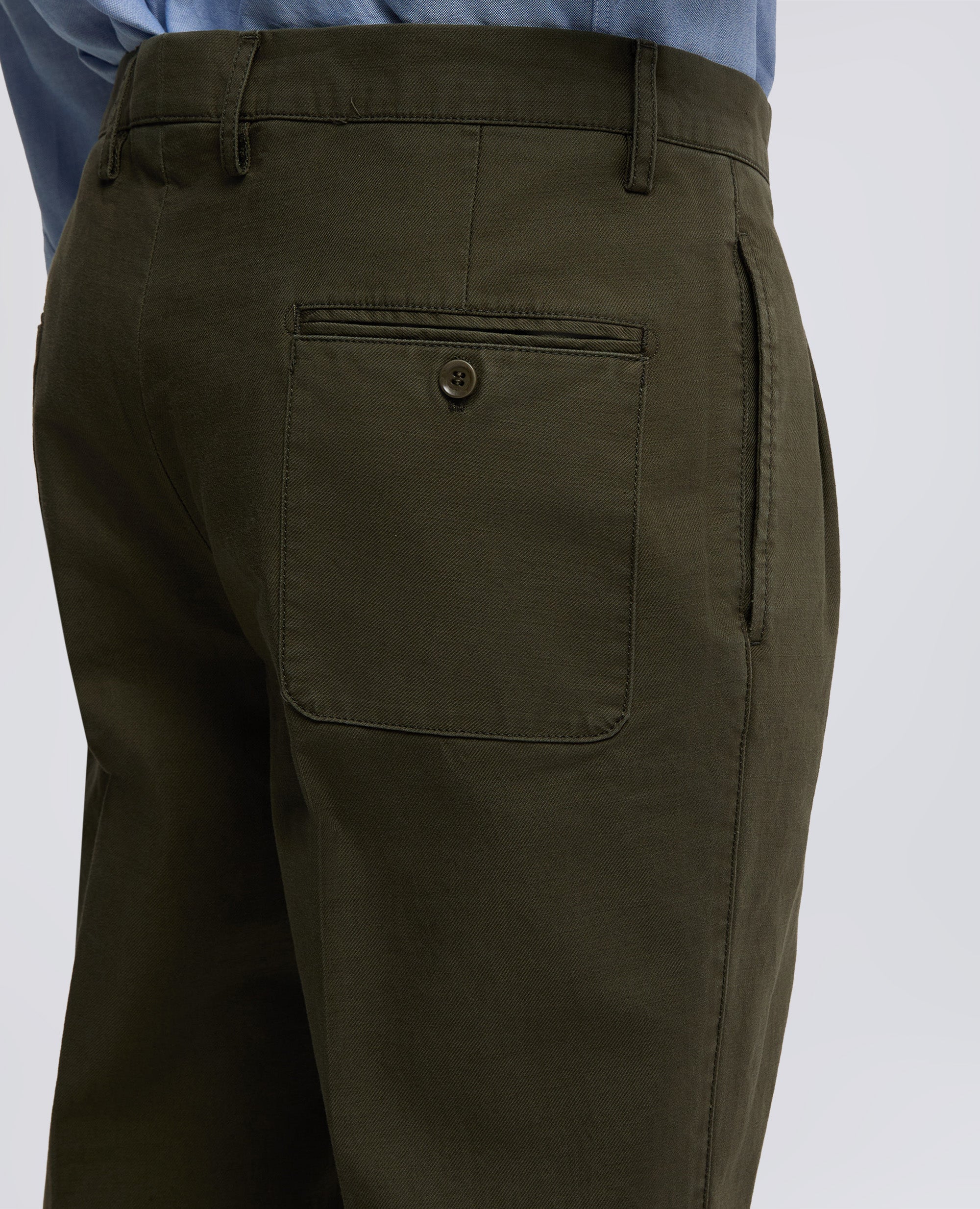 PANTALONE SLIM BANANA IN GABARDINA DI COTONE-MILITARE-MILITARY-MILITAR-MILITAR-MILITAIRE
