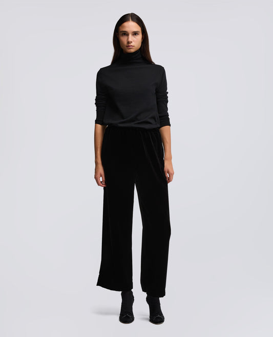PANTALONE AMPIO IN VELLUTO LISCIO-NERO-BLACK-NEGRO-SCHWARZ-NOIR
