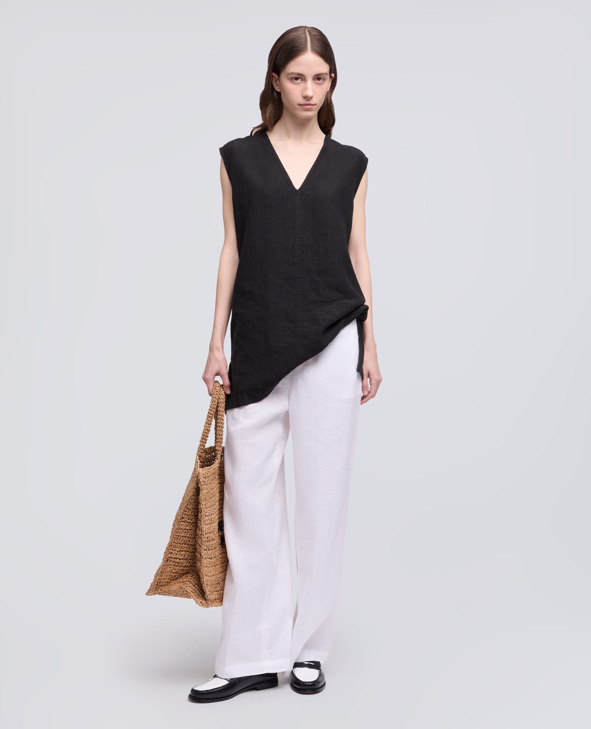 PANTALONE IN LINO-BIANCO-WHITE-BLANCO-WEISS-BLANC