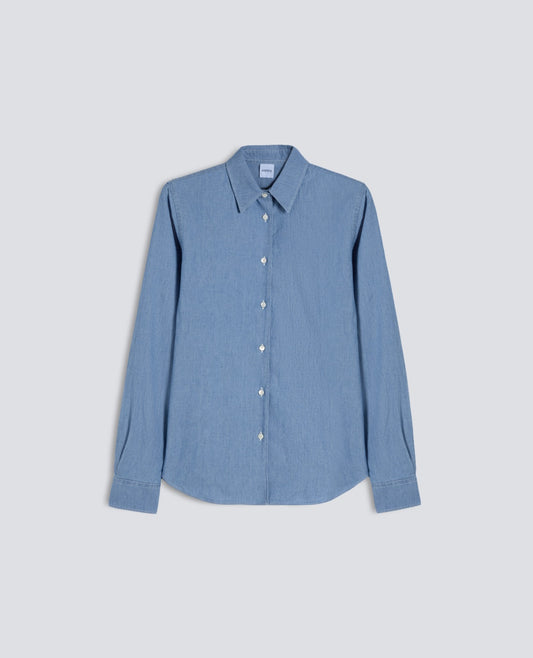 CAMICIA IN POPELINE DI COTONE-DENIM CHIARO-LIGHT DENIM-DENIM CLARO-HELLES DENIM-DENIM CLAIR