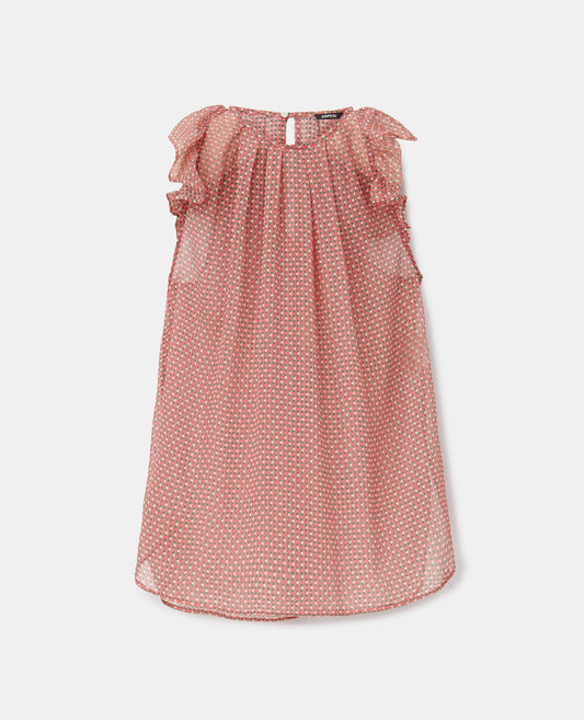 TOP IN CHIFFON SETA STAMPATO-MICROQUADRO ROSA-MICRO-SQUARE PINK-MICROCUADRO ROSA-MIKROKARO ROSA-MICRO CARREAUX ROSE