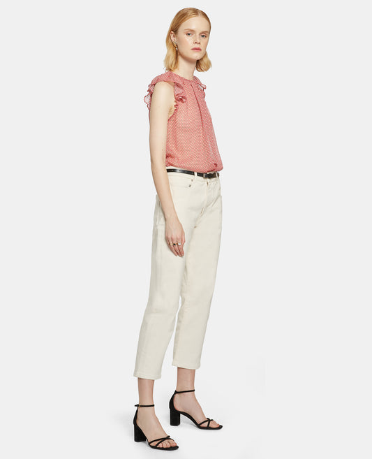 TOP IN CHIFFON SETA STAMPATO-MICROQUADRO ROSA-MICRO-SQUARE PINK-MICROCUADRO ROSA-MIKROKARO ROSA-MICRO CARREAUX ROSE