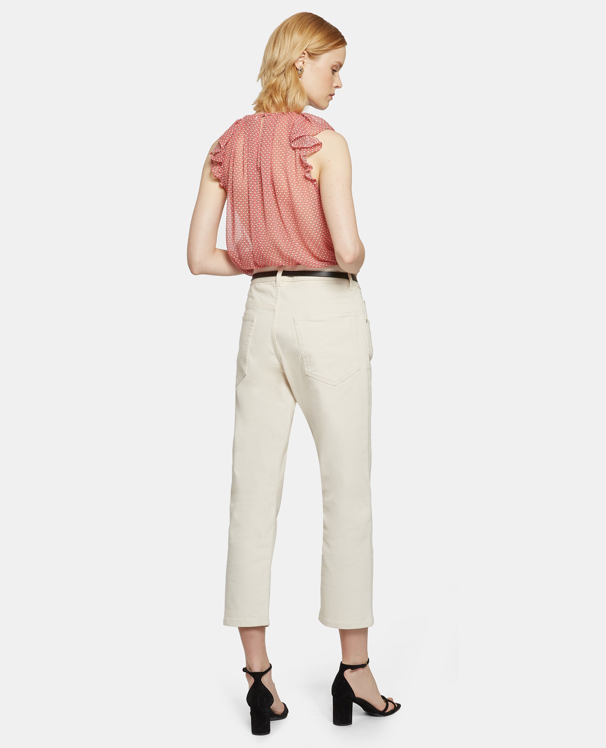 TOP IN CHIFFON SETA STAMPATO-MICROQUADRO ROSA-MICRO-SQUARE PINK-MICROCUADRO ROSA-MIKROKARO ROSA-MICRO CARREAUX ROSE