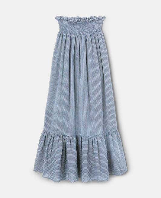 GONNA IN SEERSUCKER LEGGERO COTONE-RIGA AZZURRO-LIGHT BLUE, STRIPED-RAYA AZUL CLARO-BLAUER STREIFEN-RAYURE BLEU CIEL