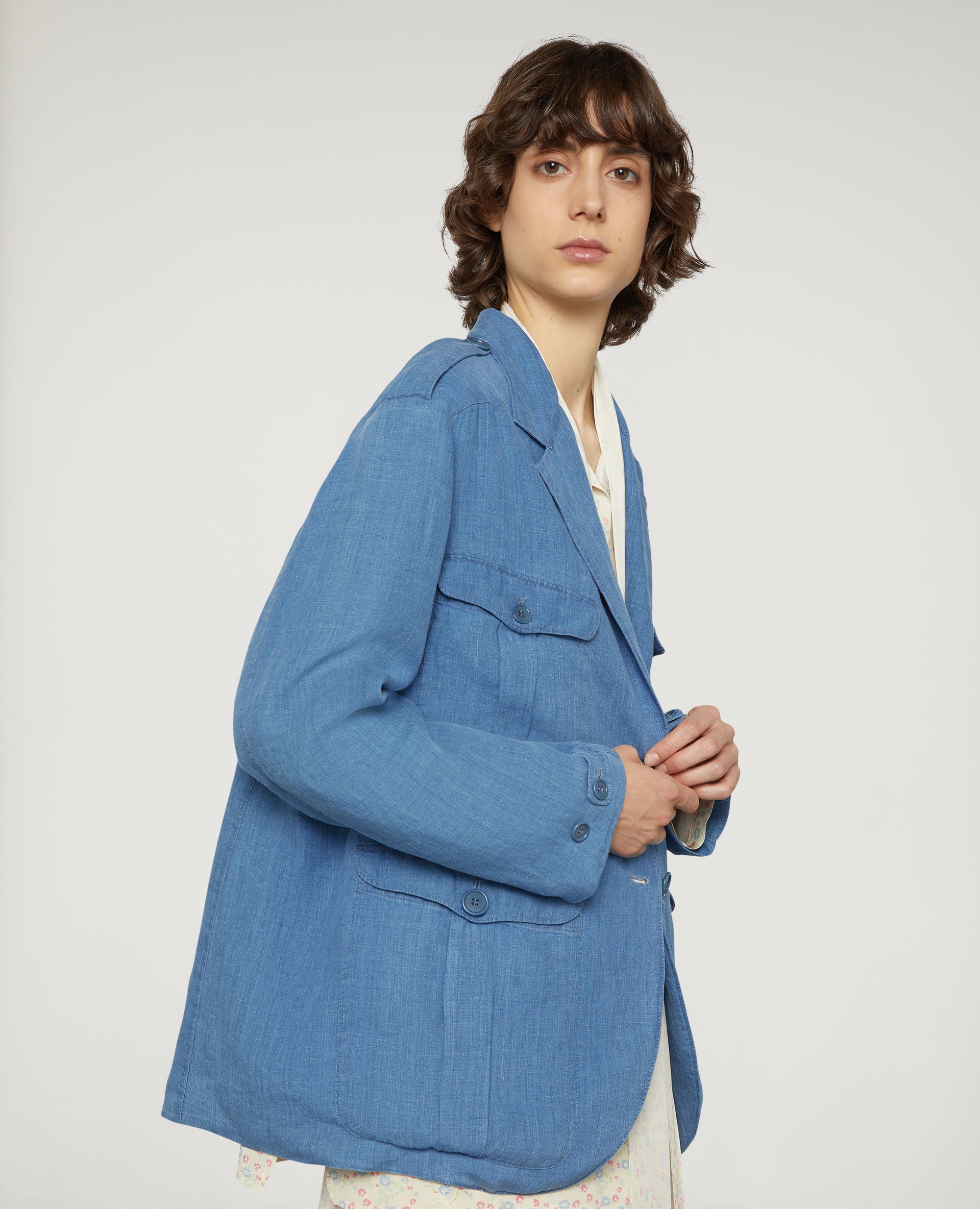 GIACCA IN TELA DI LINO DELAVÈ-DENIM MEDIO-MEDIUM DENIM-DENIM MEDIO-MITTLERER DENIM-DENIM MOYEN