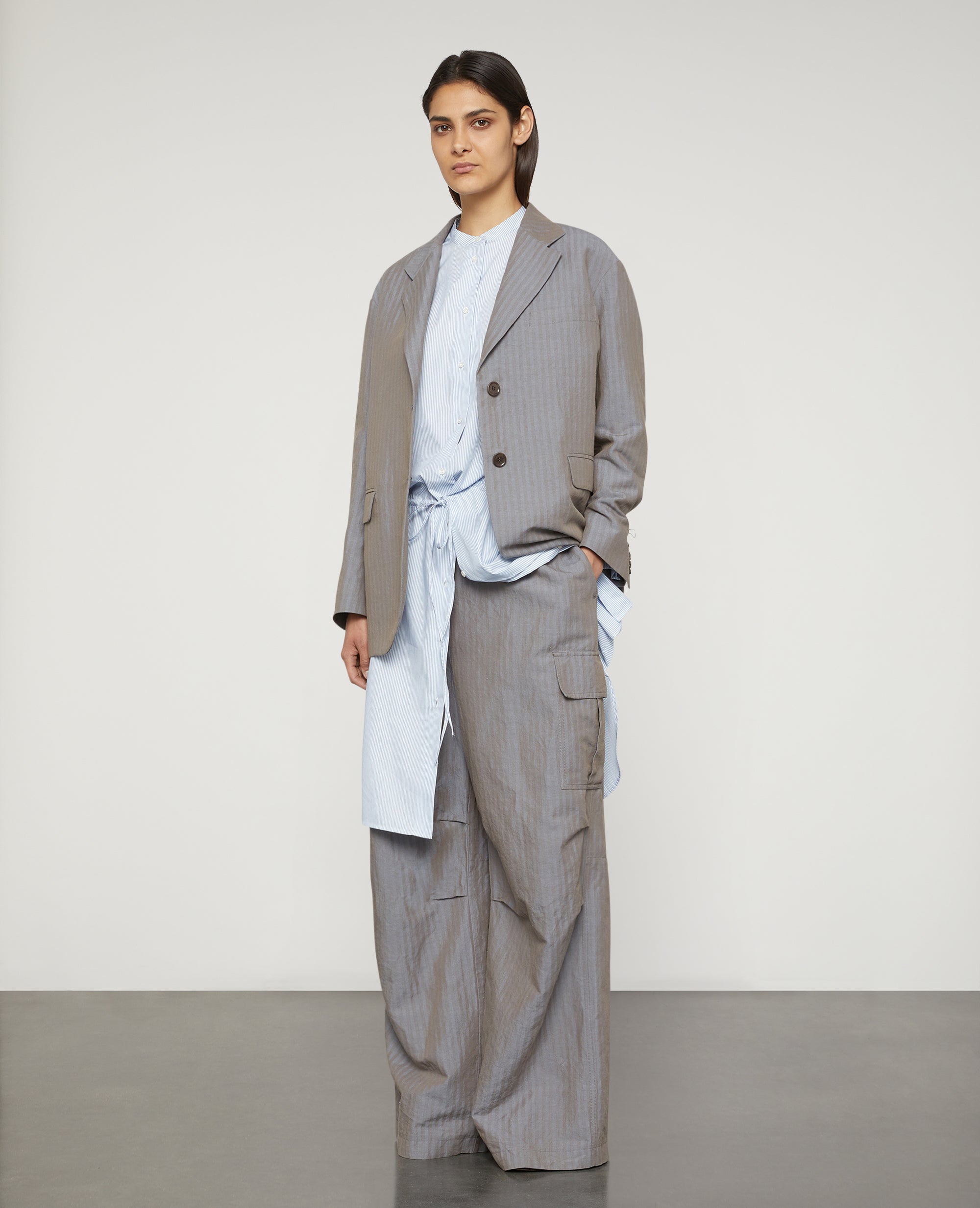 GIACCA IN TELA DI COTONE E LINO-GRIGIO-GREY-GRIS-GRAU-GRIS