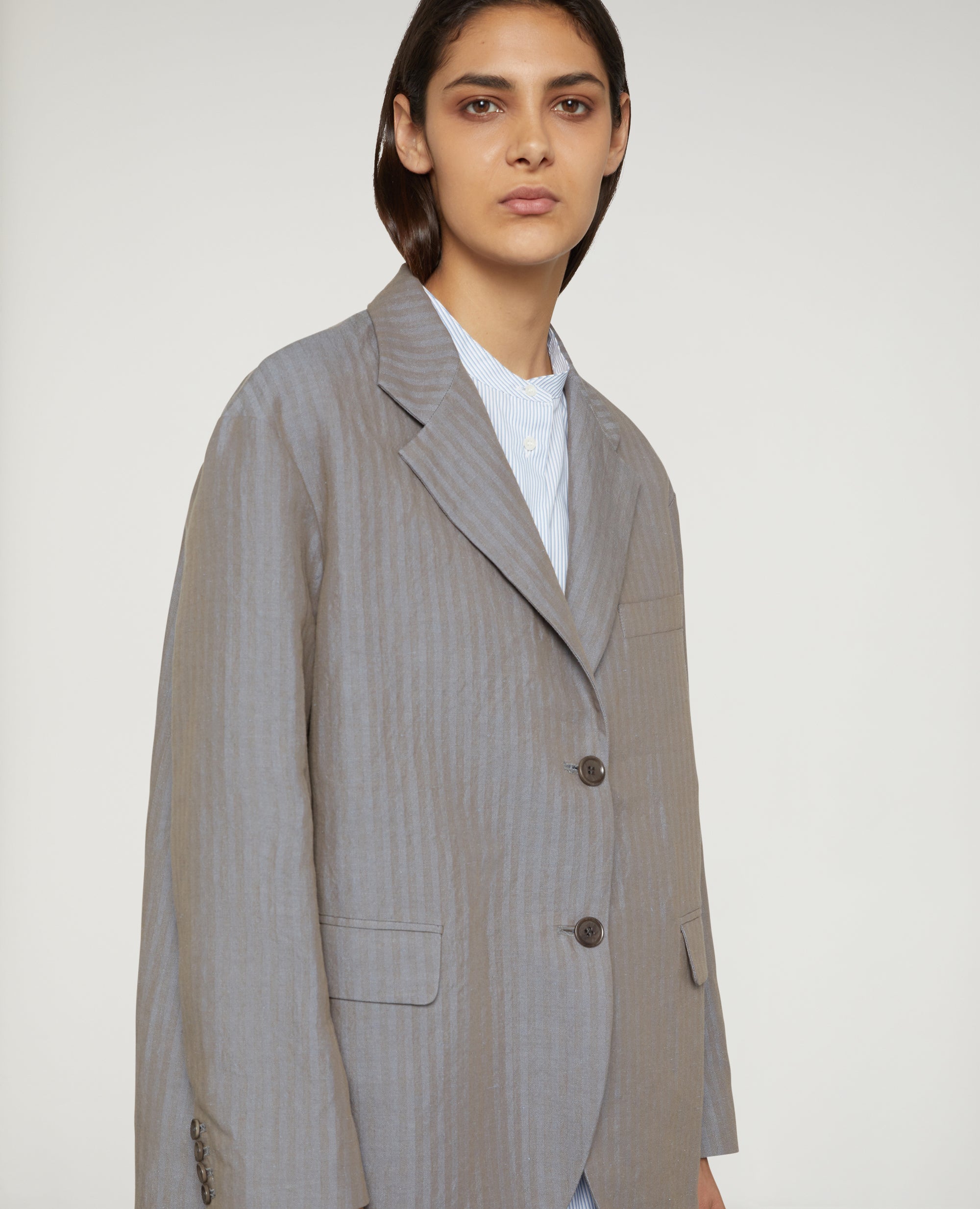 GIACCA IN TELA DI COTONE E LINO-GRIGIO-GREY-GRIS-GRAU-GRIS