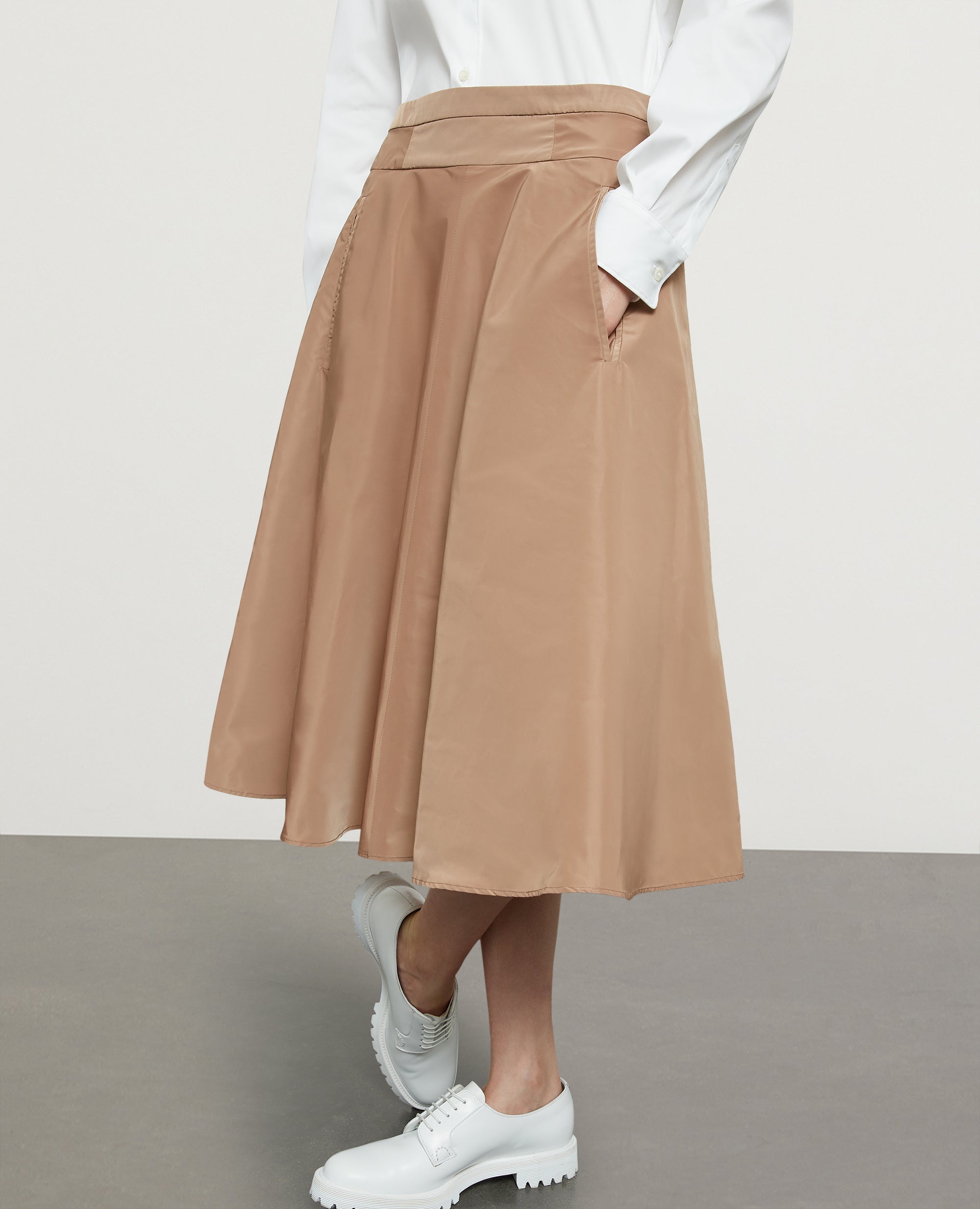 Gonna a ruota in Taffetà-CAMMELLO-CAMEL-CAMELLO-KAMEL-CAMEL