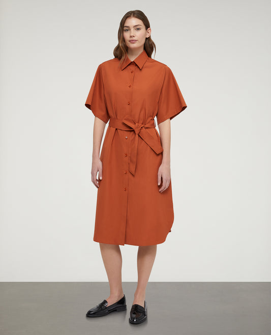 Abito chemisier midi in popeline-RUGGINE-RUST ORANGE-AXIDO-ROSTORANGE-ROUILLE