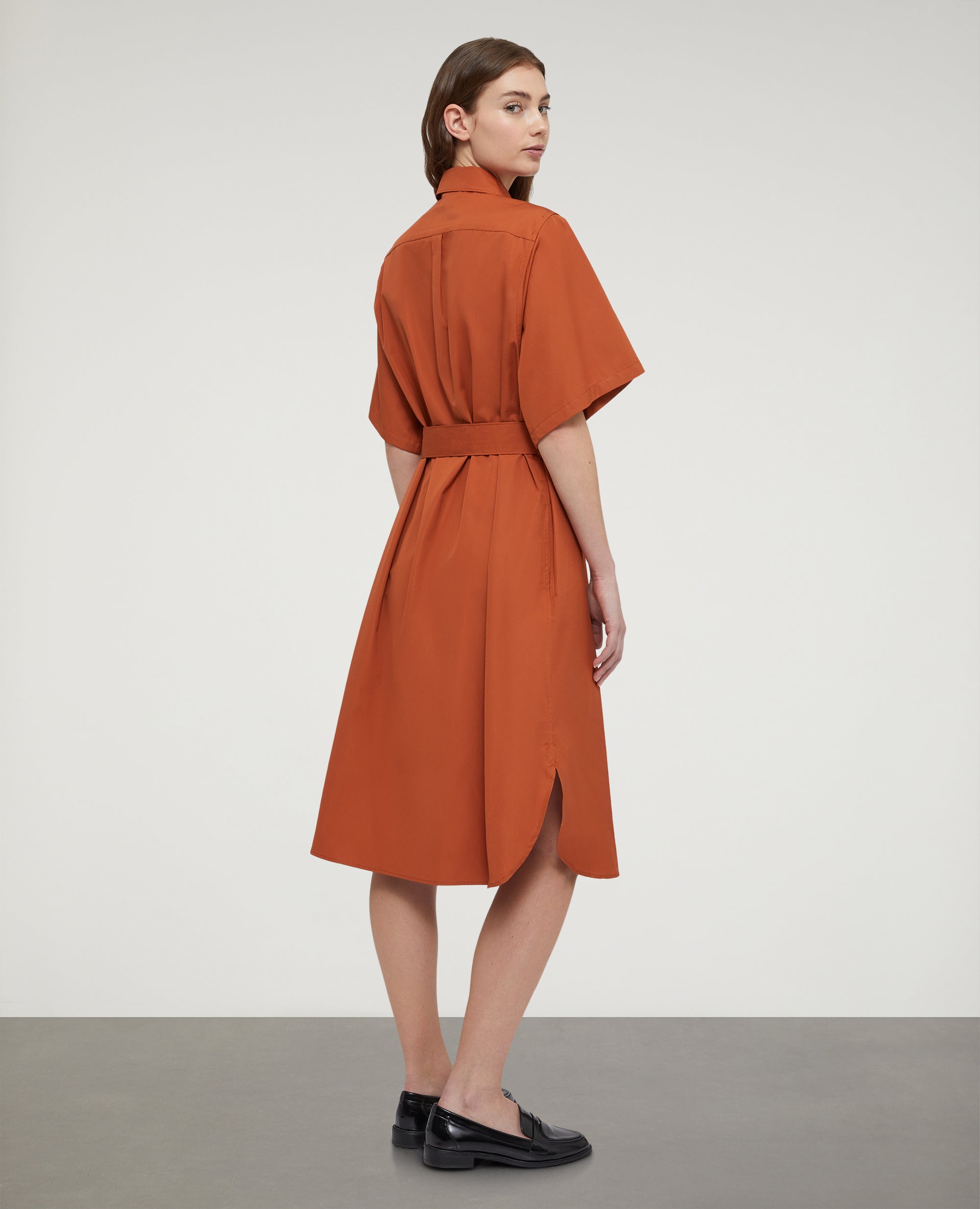 Abito chemisier midi in popeline-RUGGINE-RUST ORANGE-AXIDO-ROSTORANGE-ROUILLE