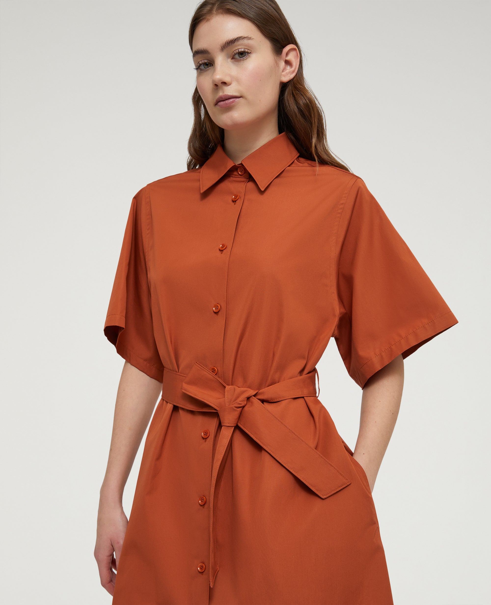 Abito chemisier midi in popeline-RUGGINE-RUST ORANGE-AXIDO-ROSTORANGE-ROUILLE