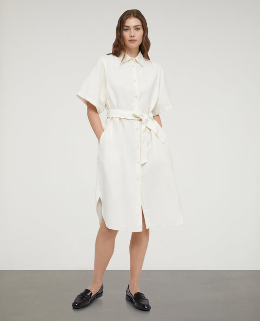 Abito chemisier midi in cotone e lino-DESERTO-DESERTO-DESERTO-DESERTO-DESERTO