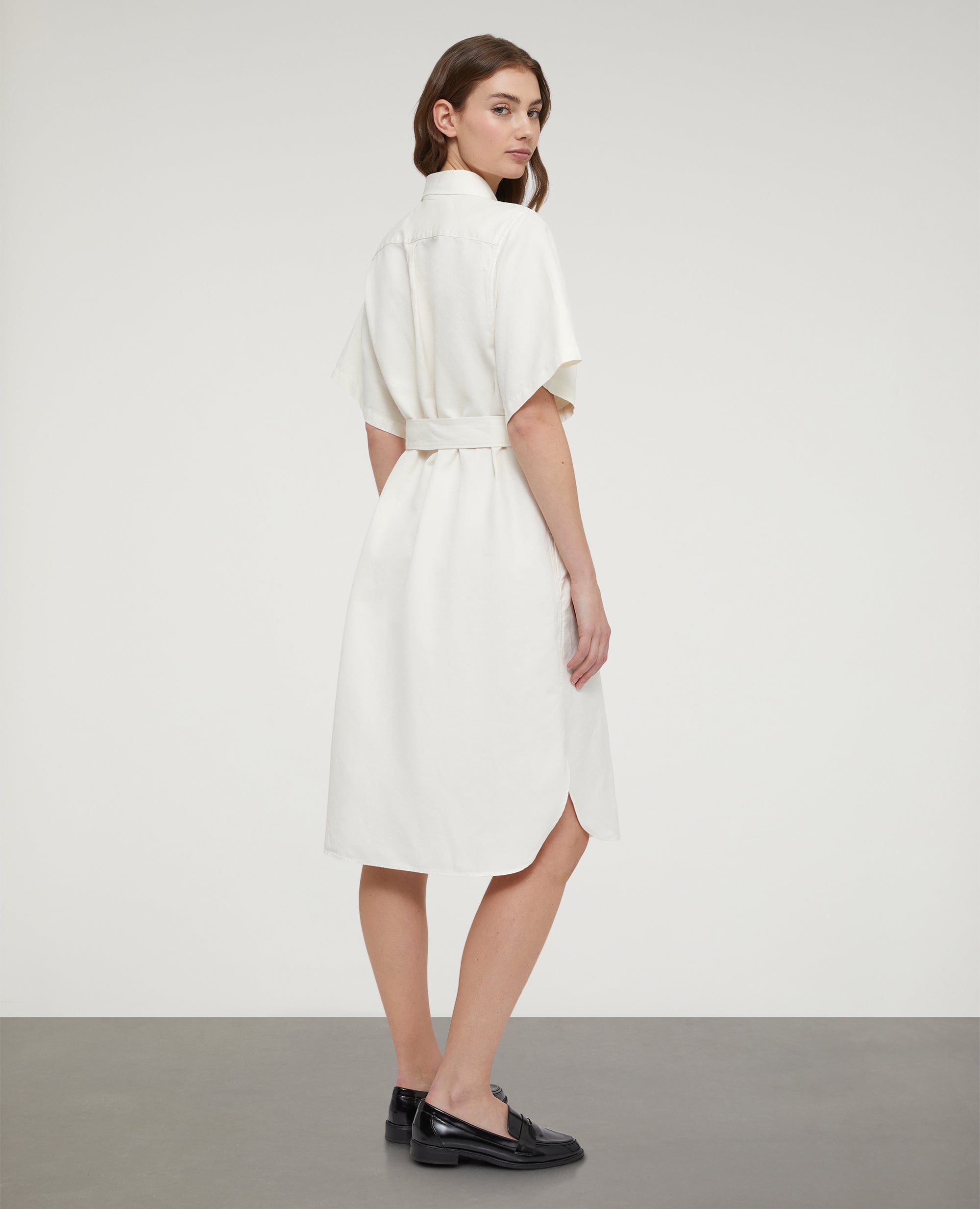 Abito chemisier midi in cotone e lino-DESERTO-DESERTO-DESERTO-DESERTO-DESERTO