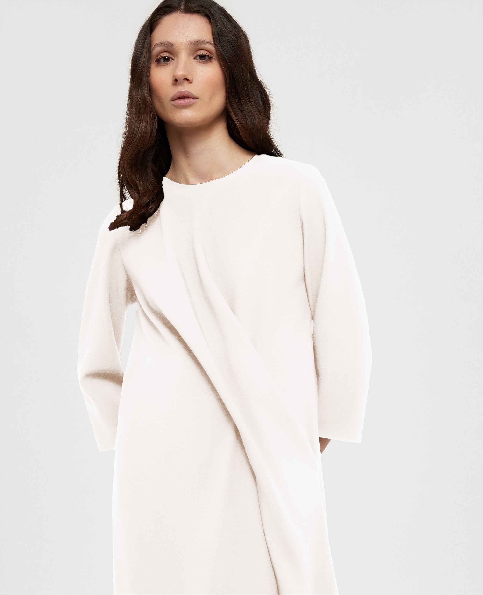 ABITO MIDI A TUNICA CON DRAPPEGGIO-NATURALE-NATURAL-NATURAL-NATURLICH-NATUREL