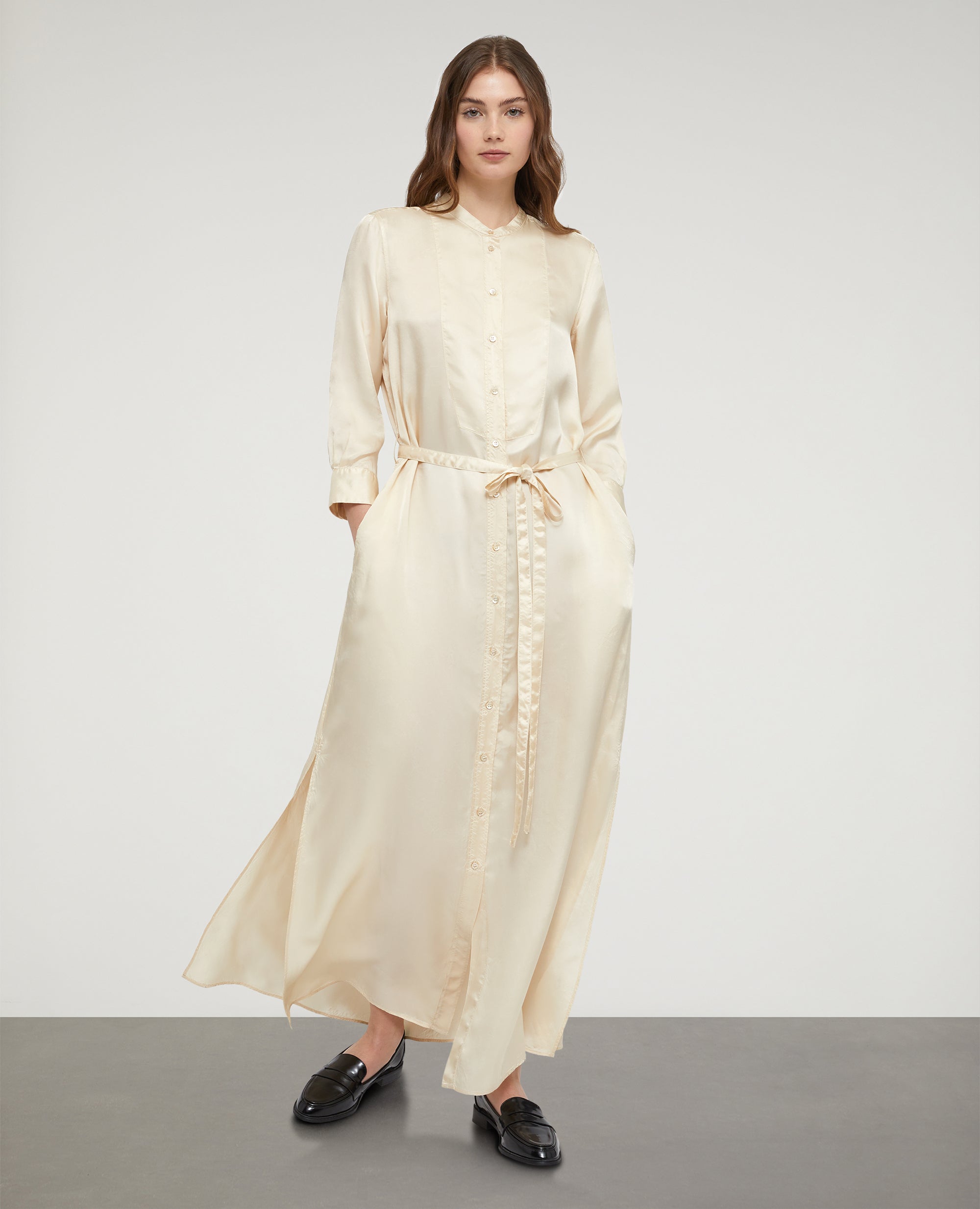 Abito chemisier in viscosa lavata-NATURALE-NATURAL-NATURAL-NATURLICH-NATUREL