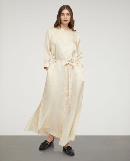 Abito chemisier in viscosa lavata-NATURALE-NATURAL-NATURAL-NATURLICH-NATUREL