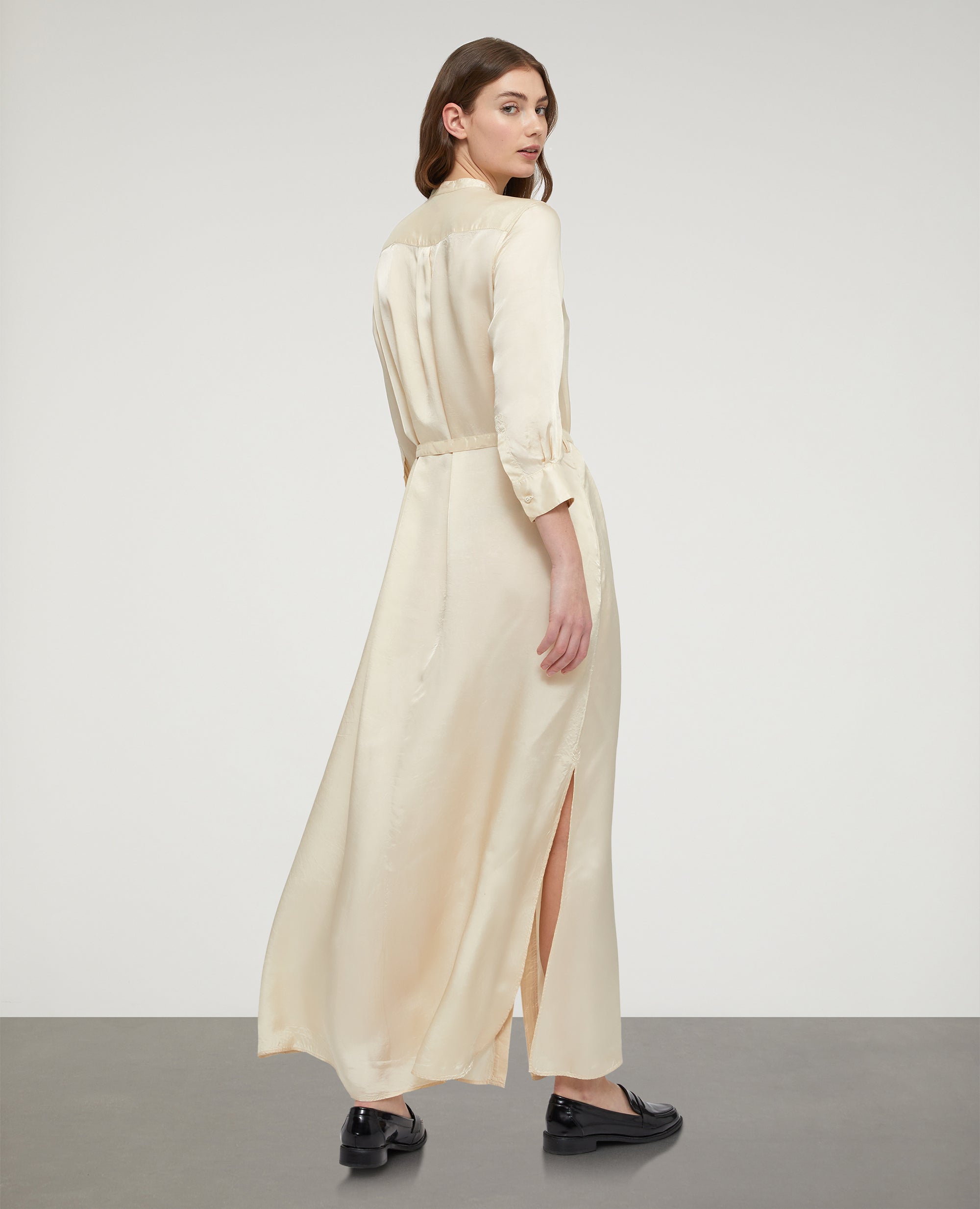 Abito chemisier in viscosa lavata-NATURALE-NATURAL-NATURAL-NATURLICH-NATUREL