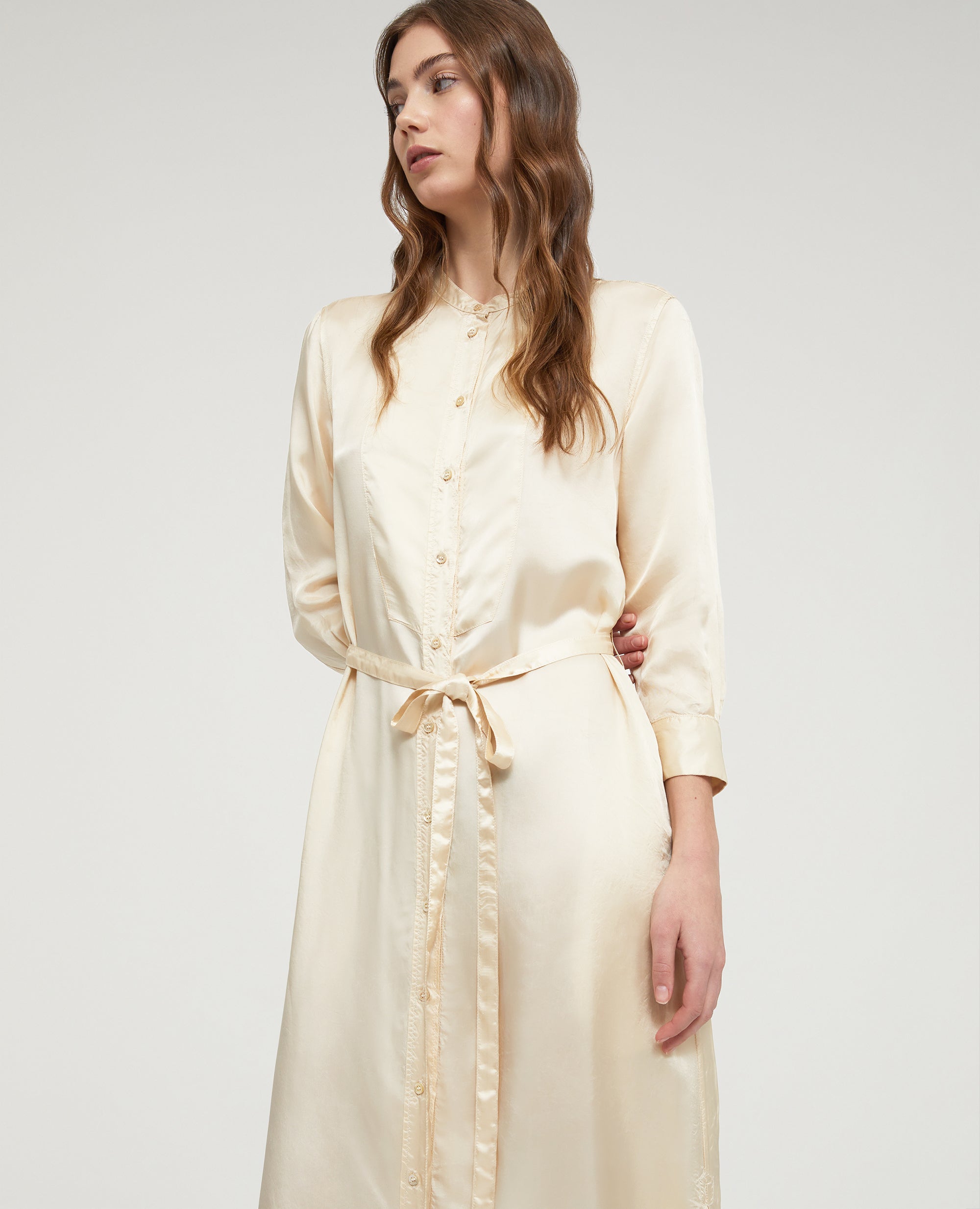 Abito chemisier in viscosa lavata-NATURALE-NATURAL-NATURAL-NATURLICH-NATUREL