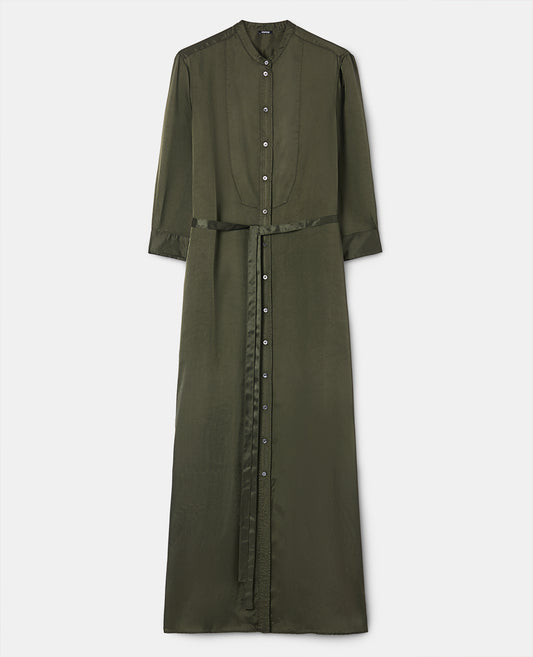 Abito chemisier in viscosa lavata-MILITARE-MILITARY-MILITAR-MILITAR-MILITAIRE