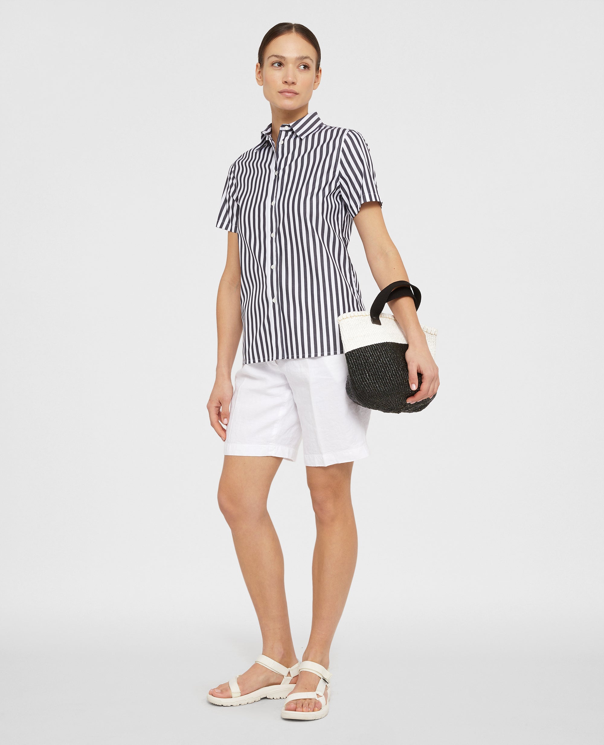 Camicia a maniche corte a righe-RIGA NERA-BLACK STRIPED-RAYA NEGRA-STREIFEN SCHWARZ-RAYURE NOIRE