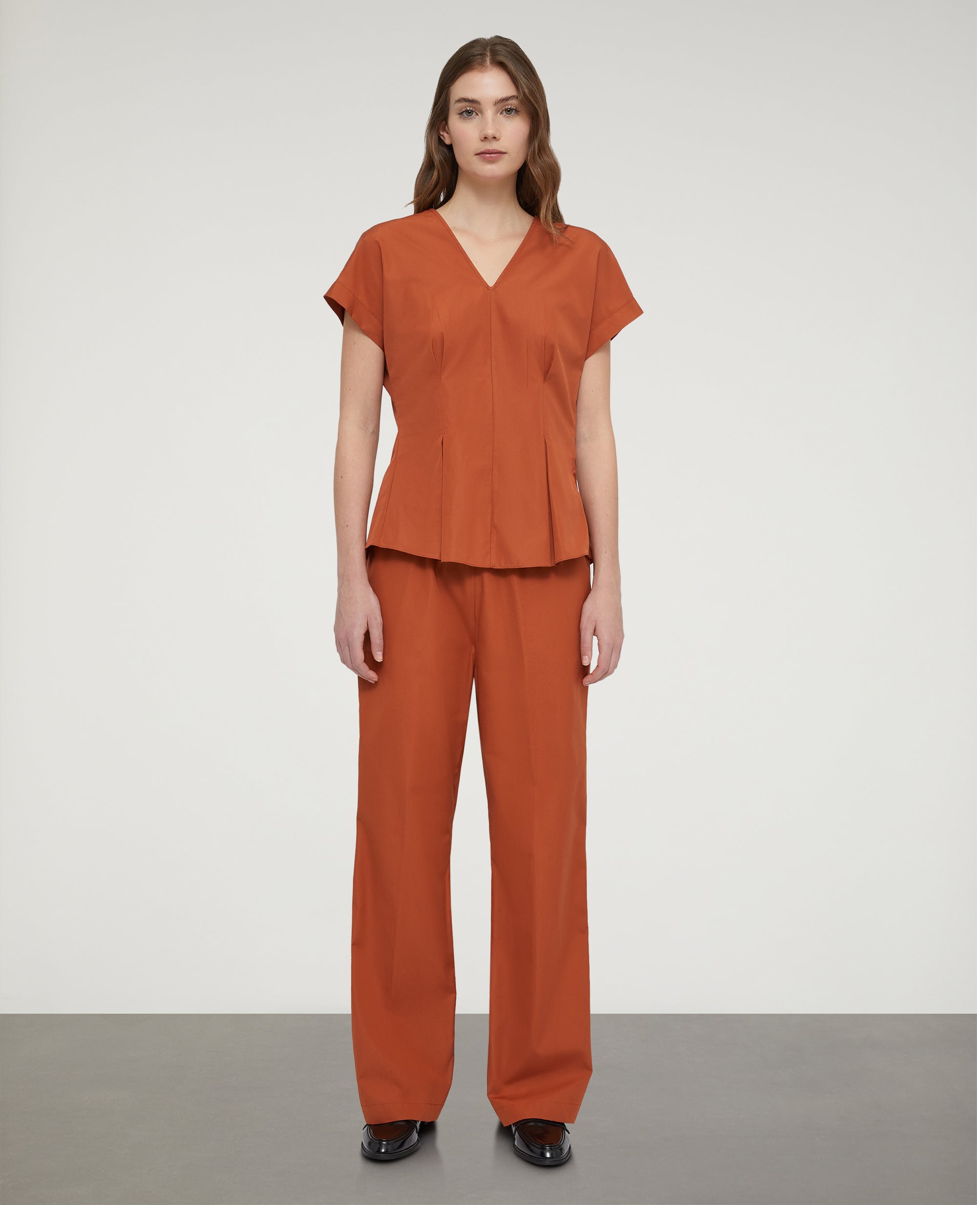 Top in popeline con pences-RUGGINE-RUST ORANGE-AXIDO-ROSTORANGE-ROUILLE