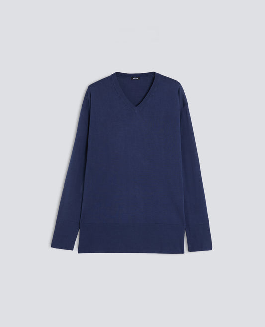 SCOLLO A V IN LANA MERINO-NAVY-NAVY-AZUL MARINO-NAVY-NAVY